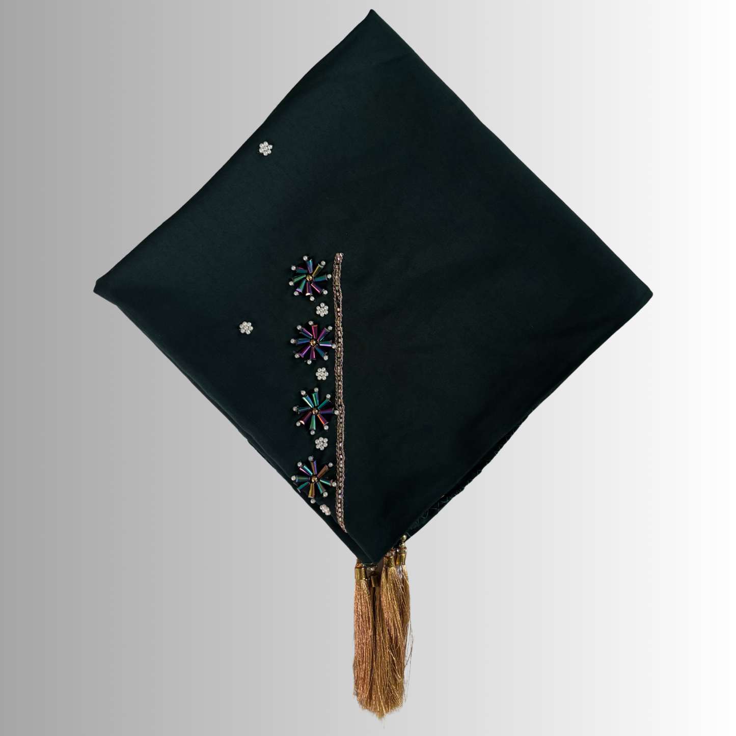 Handcrafted Himachali Forest Green Dhatu with Golden Embroidery – A Unique Embroidered Head Scarf
