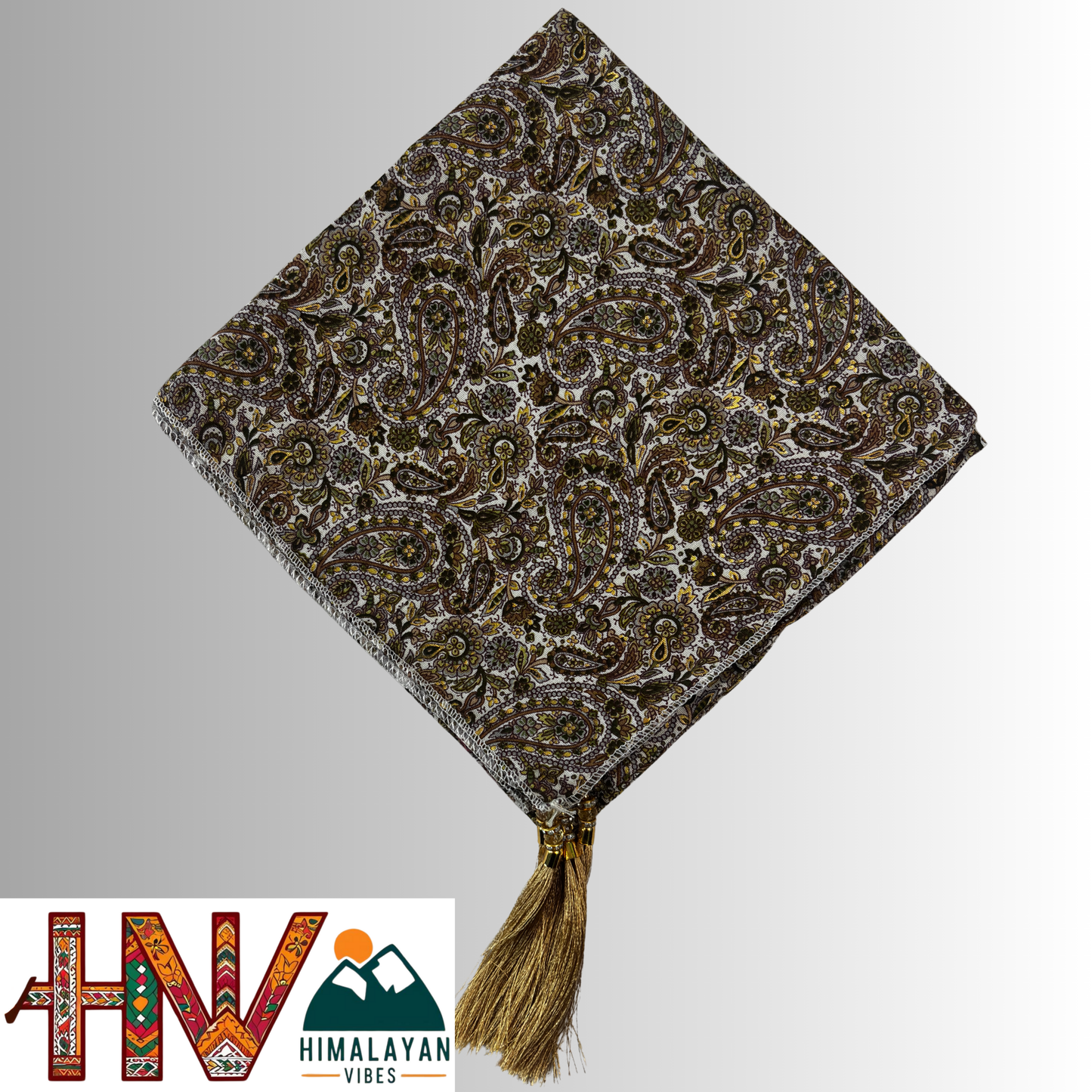 Traditional Himachali Dhatu Headscarf | Olive green Elegant Paisley Rayon Ethnic Wrap – Himalayan Vibes