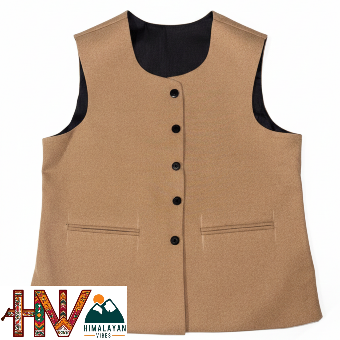 Himalayan Vibes Women's Plain Camel Brown Pashmina Mix Sleeveless Sadri