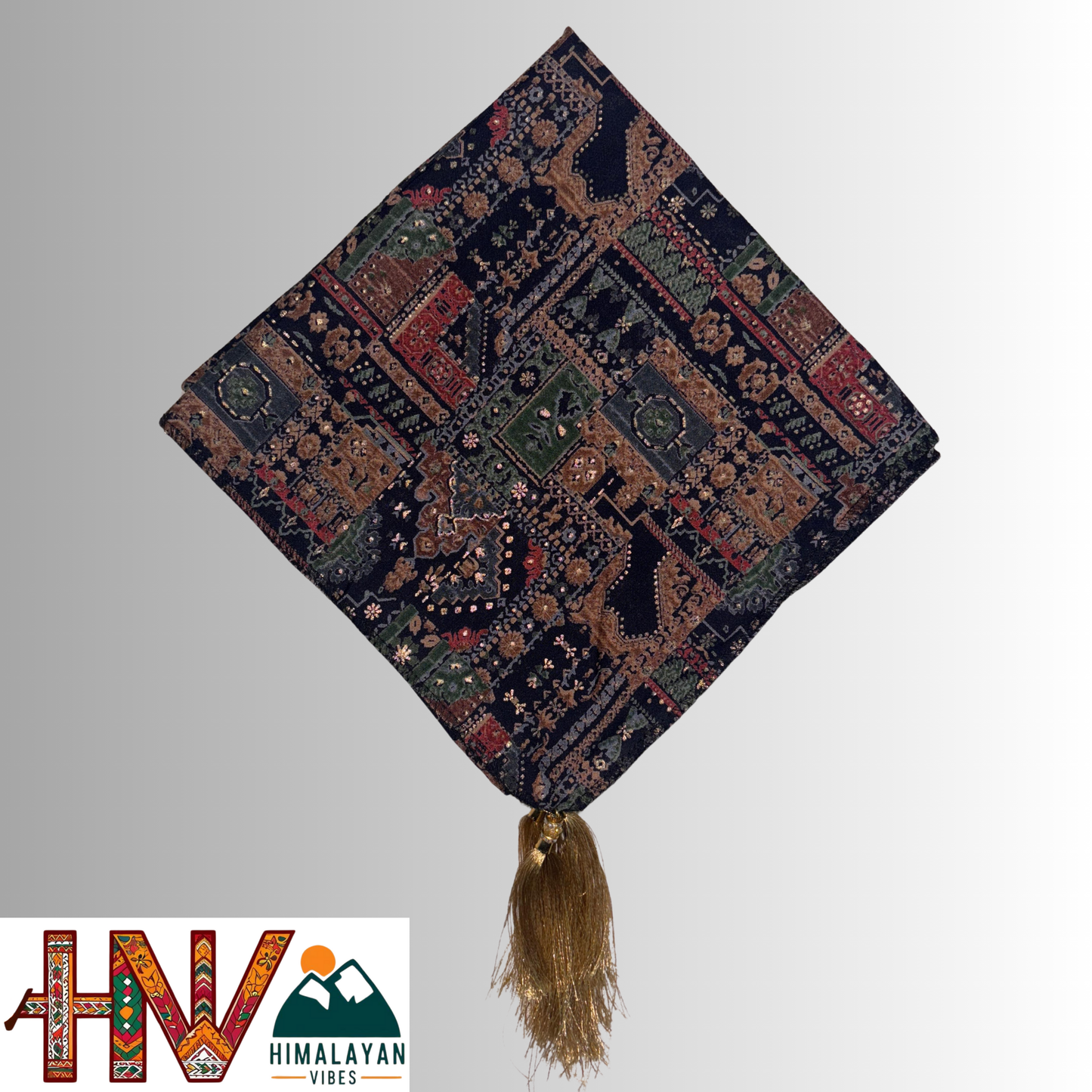 Himalayan Vibes Navy Blue Color Himachali Dhatu with Paisley/Kashmiri Print - Handcrafted Traditional Head Scarf from Himalayas