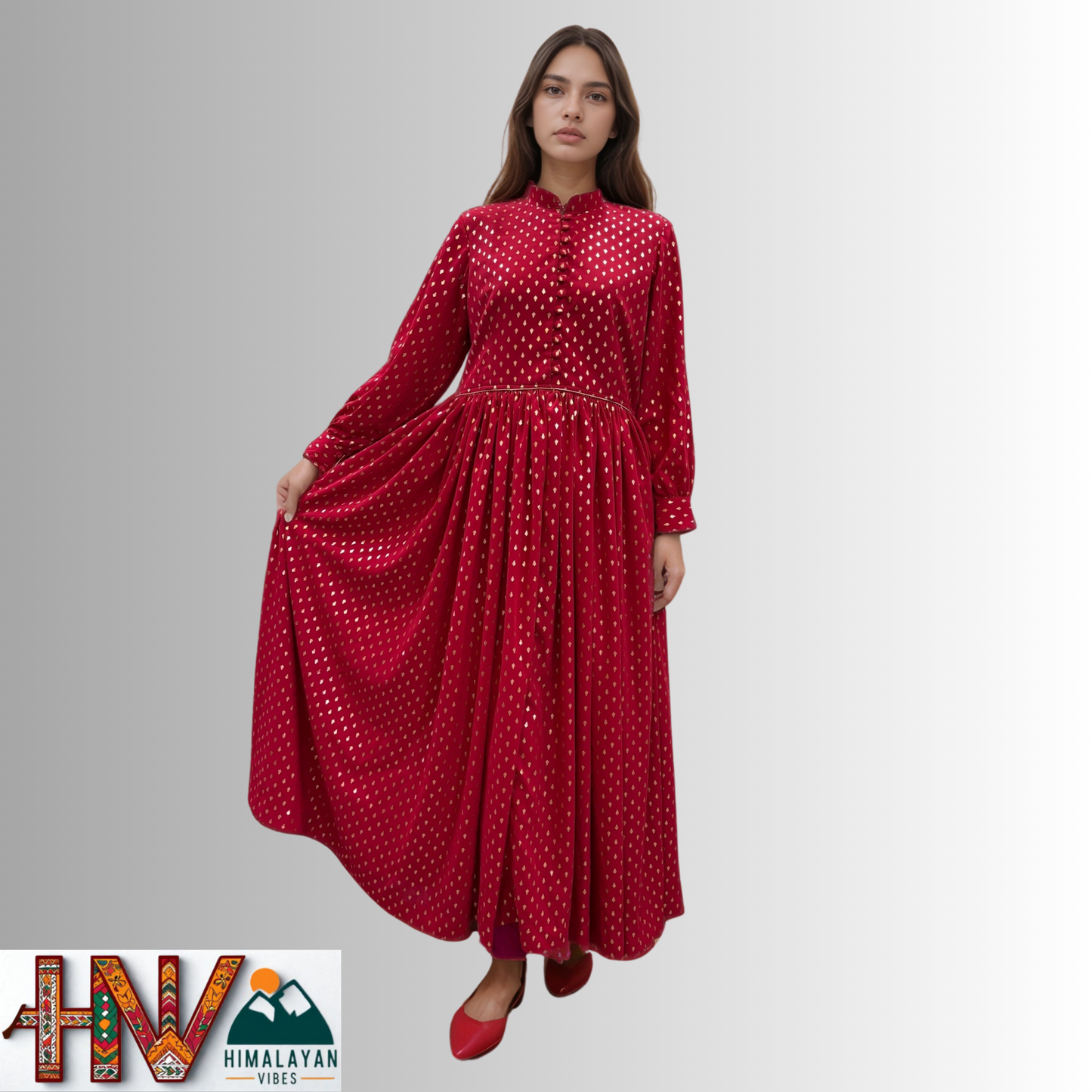 Himalayan Vibes Red Rejta – Traditional Himachali Dress for Summer & Winter | Handcrafted Elegance"