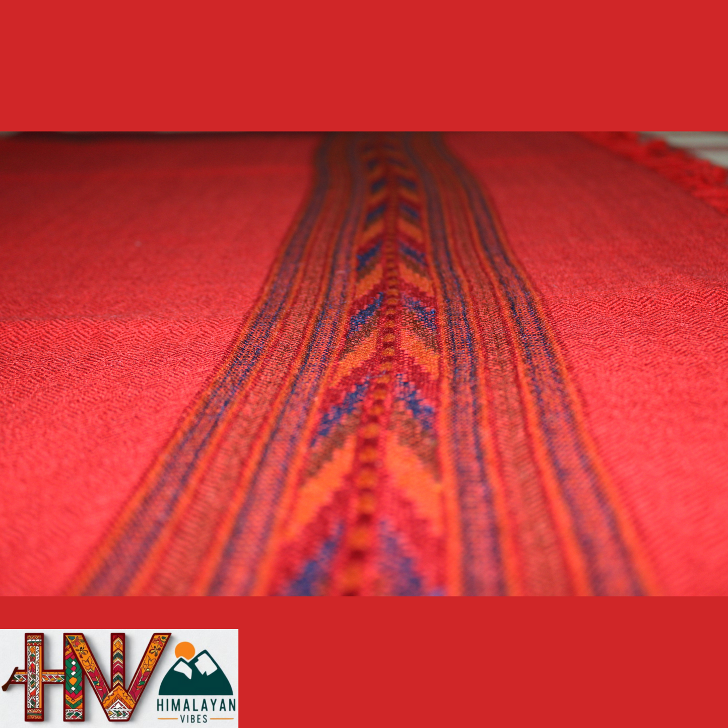 Handwoven Red Kullu Shawl with dark red border – 100% Pure Sheep Wool with Traditional Himalayan Craftsmanship