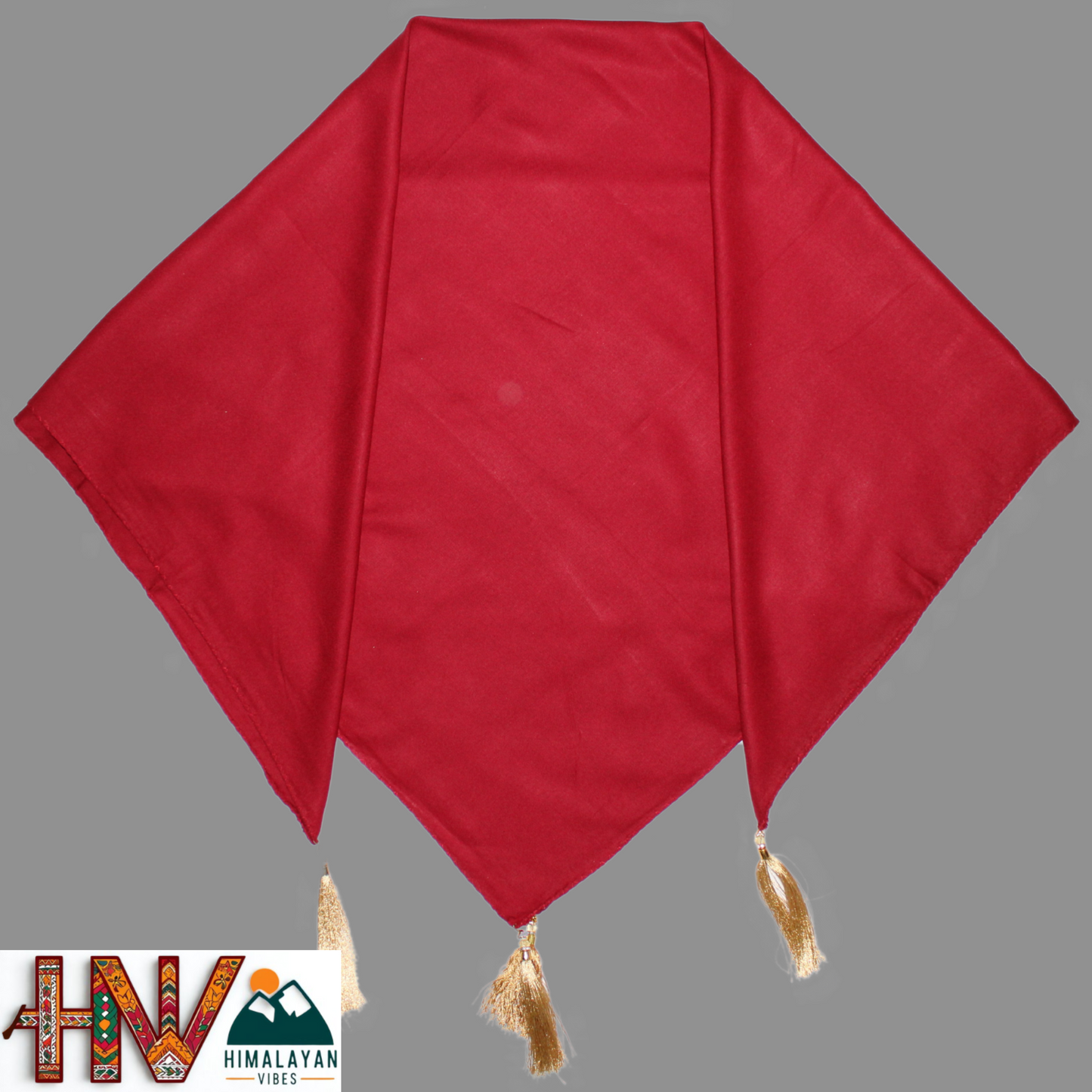 Rayon Plain Red Color Himachali Dhatu - Handcrafted Traditional Head Scarf from Himalayas