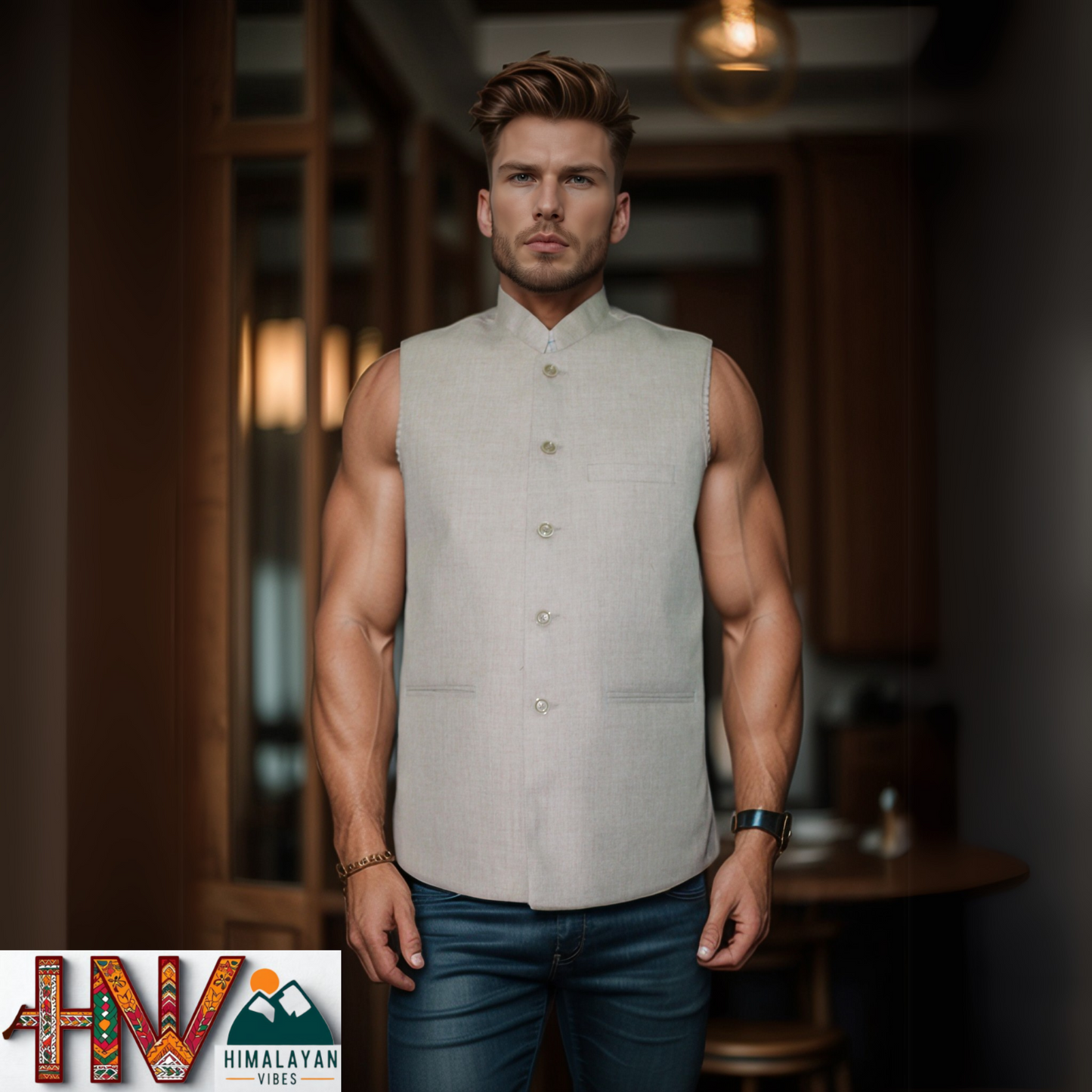 Himalayan Breeze Cream Color Sleeveless Jacket – Traditional Craft, Modern Style