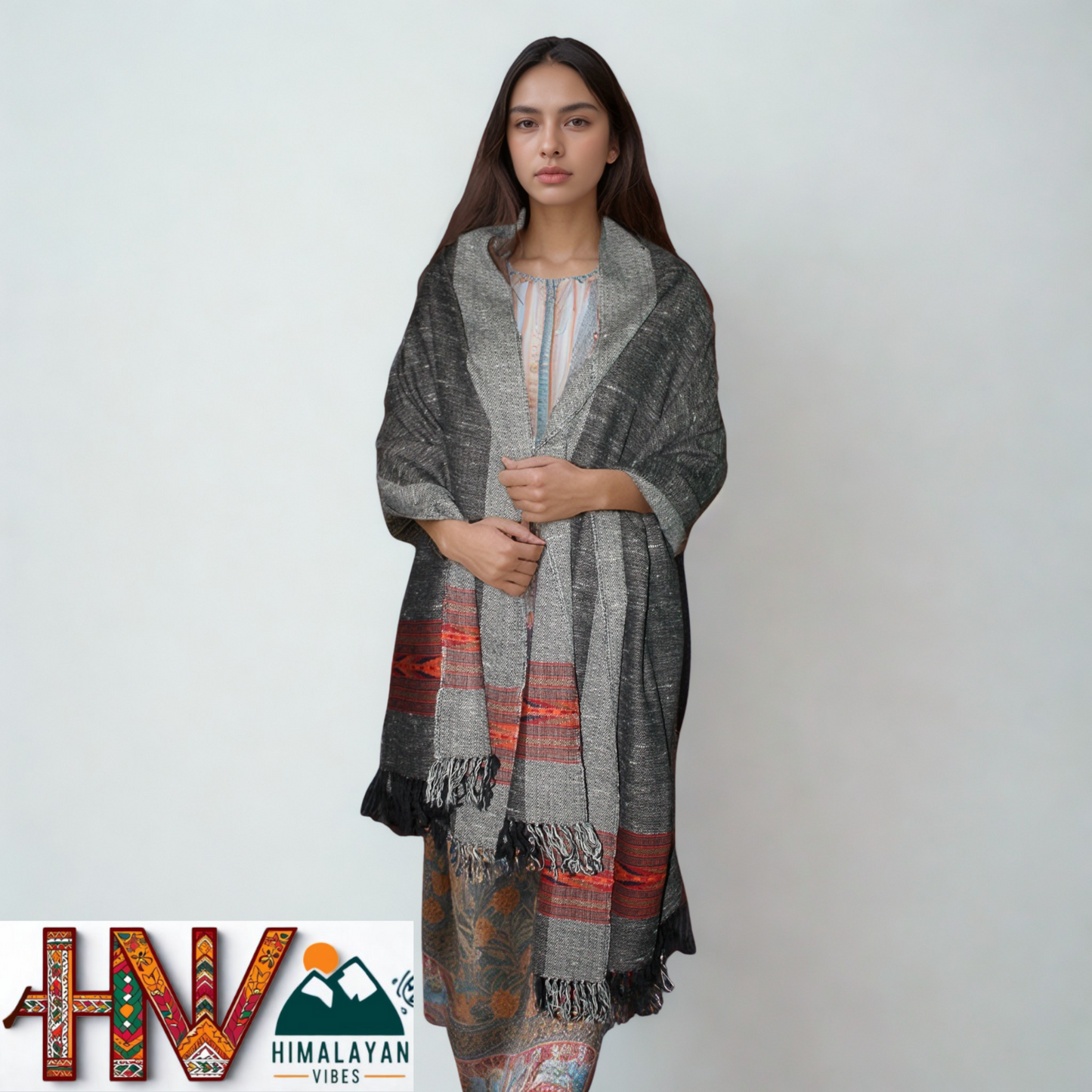 Handwoven Pure Wool Kullu Shawl with Traditional Himalayan Craftsmanship