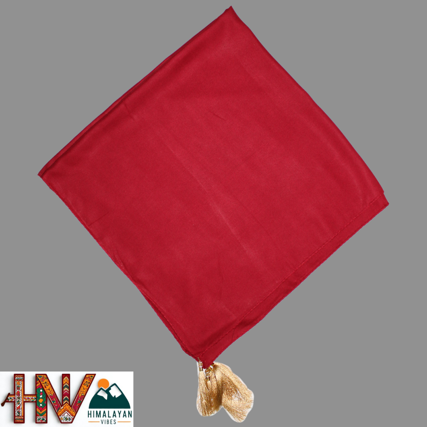 Rayon Plain Red Color Himachali Dhatu - Handcrafted Traditional Head Scarf from Himalayas