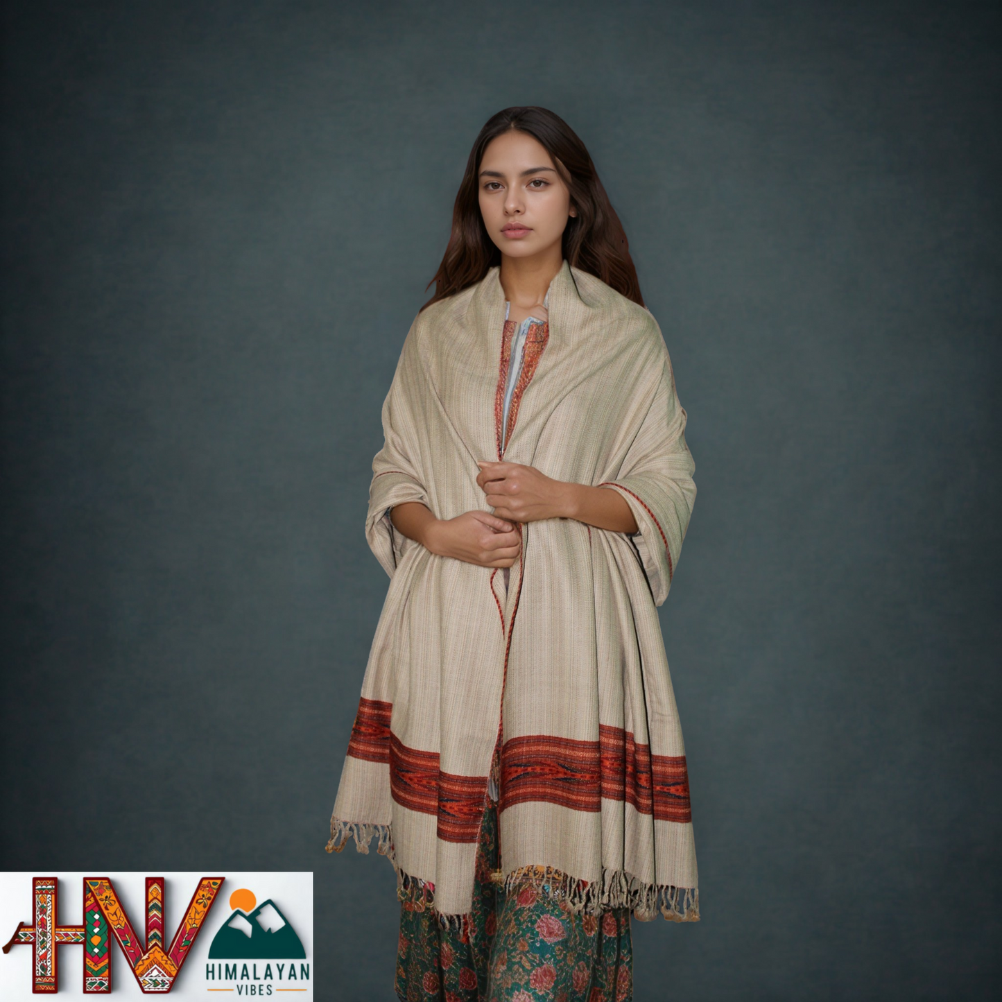Handwoven Cloud grey Kullu Shawl – 100% Pure Sheep Wool with Traditional Himalayan Craftsmanship