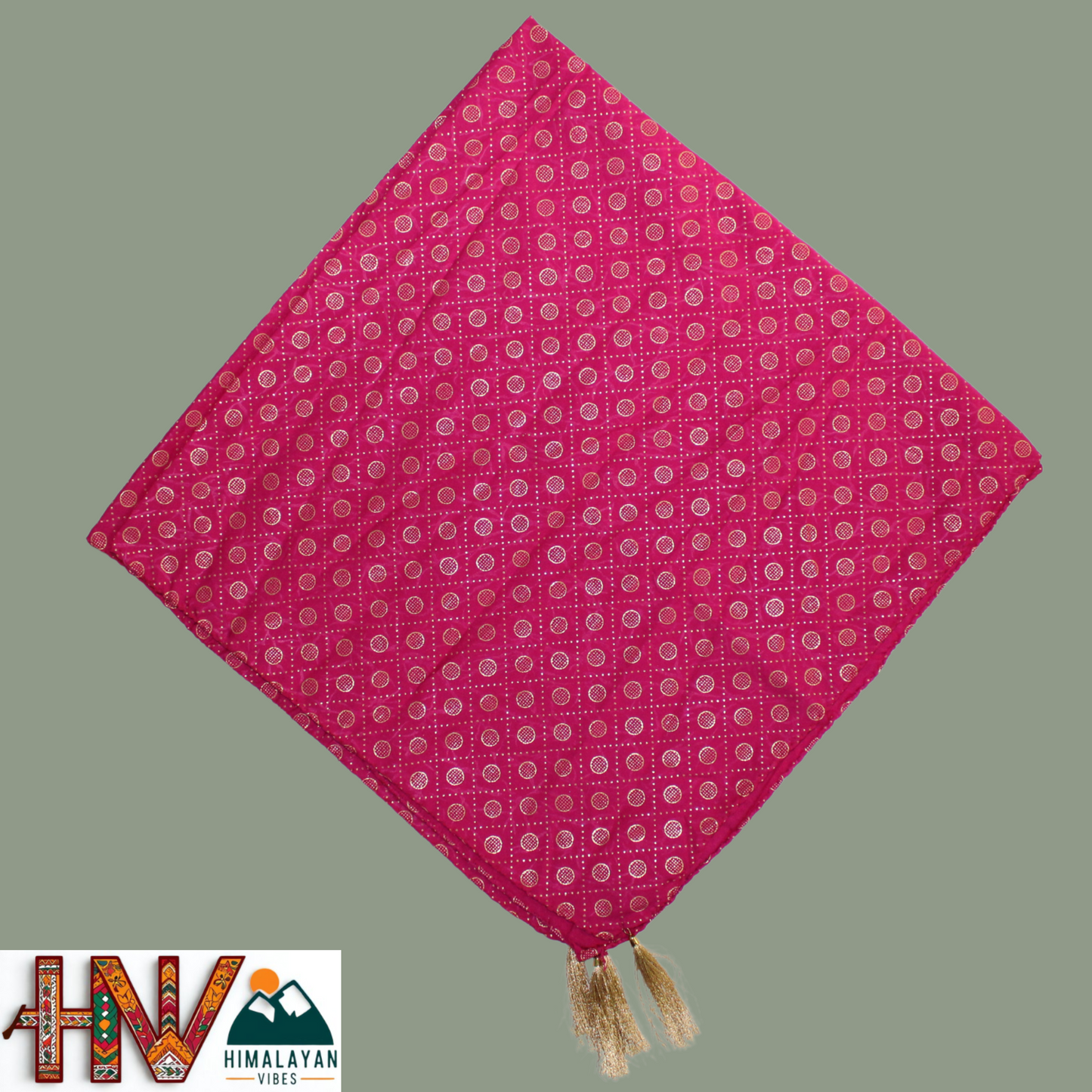 Rubber Print Dark Pink Dhatu Scarf - Artisan-Made Himachal Pradesh Head Wrap