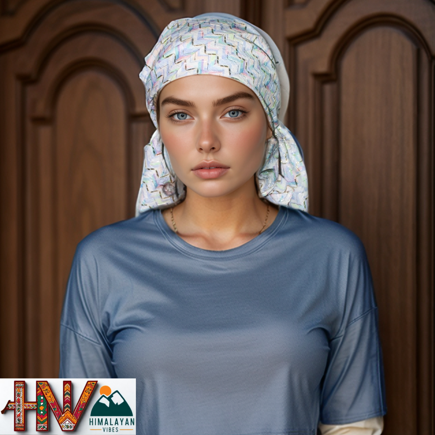 Authentic off White Croatian-Inspired Dhatu - Traditional Himachali Hand-Crafted Head Scarf