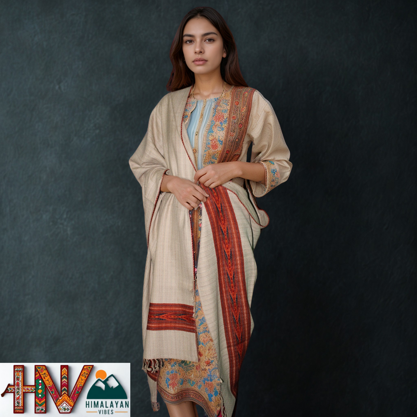 Handwoven Cloud grey Kullu Shawl – 100% Pure Sheep Wool with Traditional Himalayan Craftsmanship