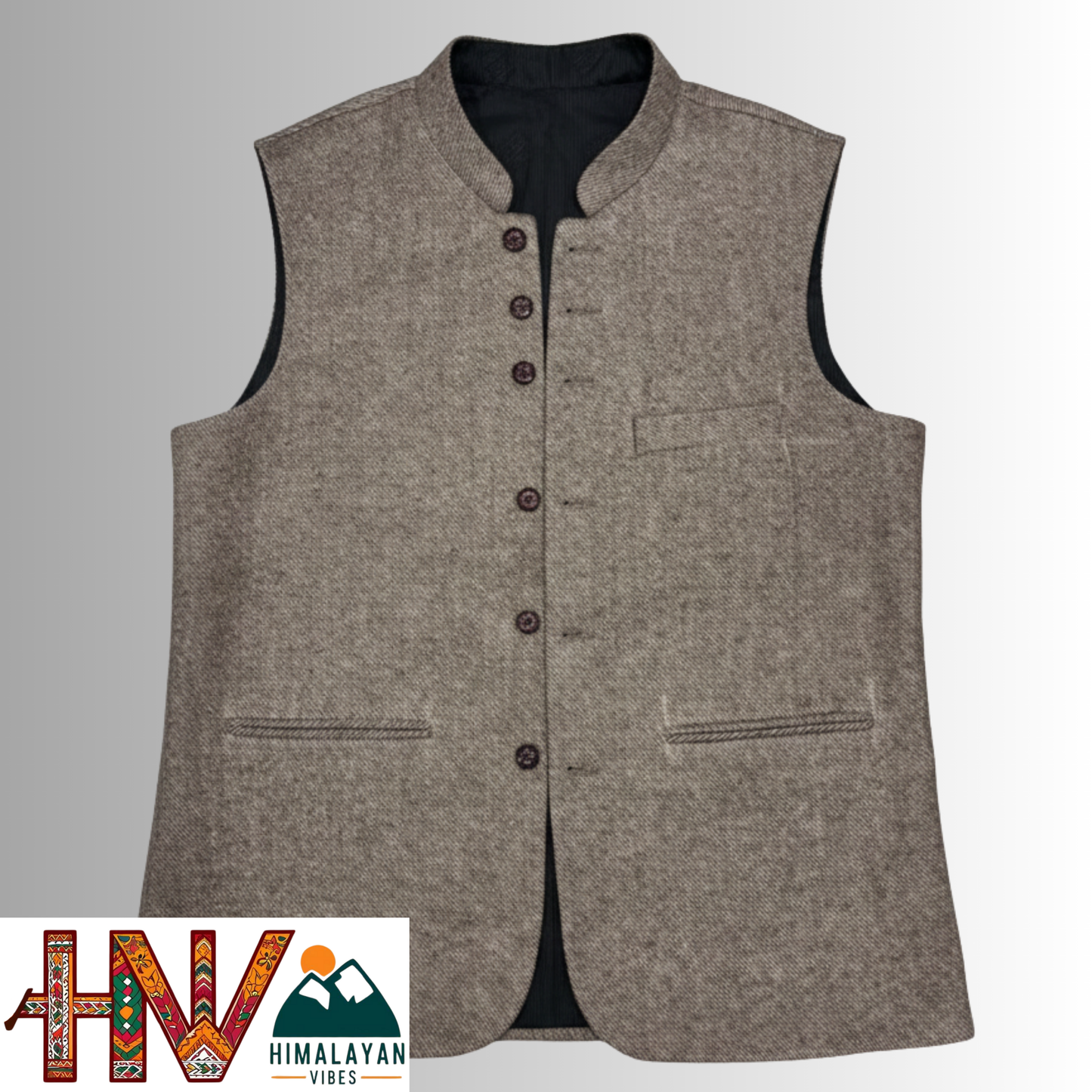 Handcrafted Taupe Brown Woolen Jacket for Men | Traditional Himachali Craft | Stylish Winter & Formal Wear