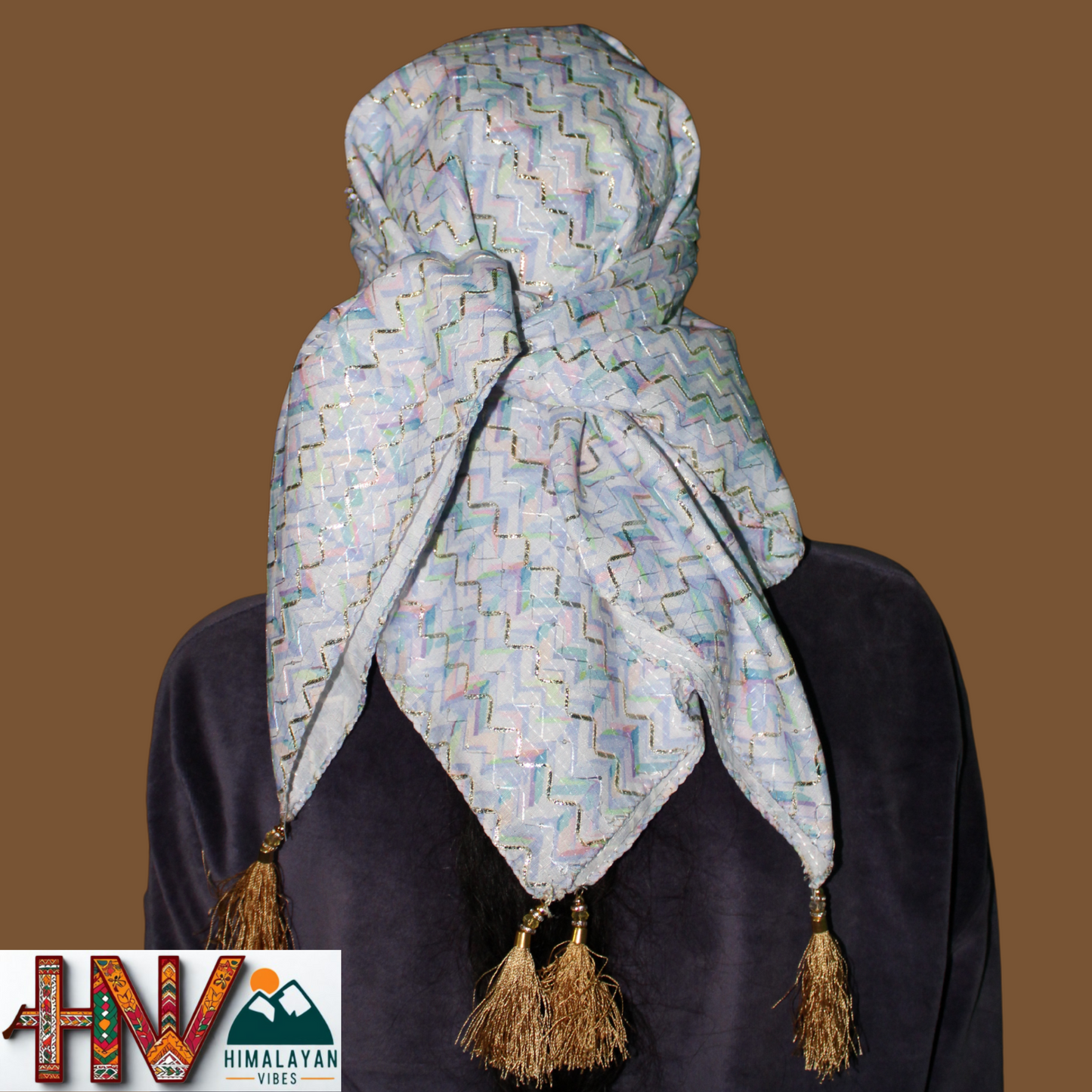 Authentic off White Croatian-Inspired Dhatu - Traditional Himachali Hand-Crafted Head Scarf