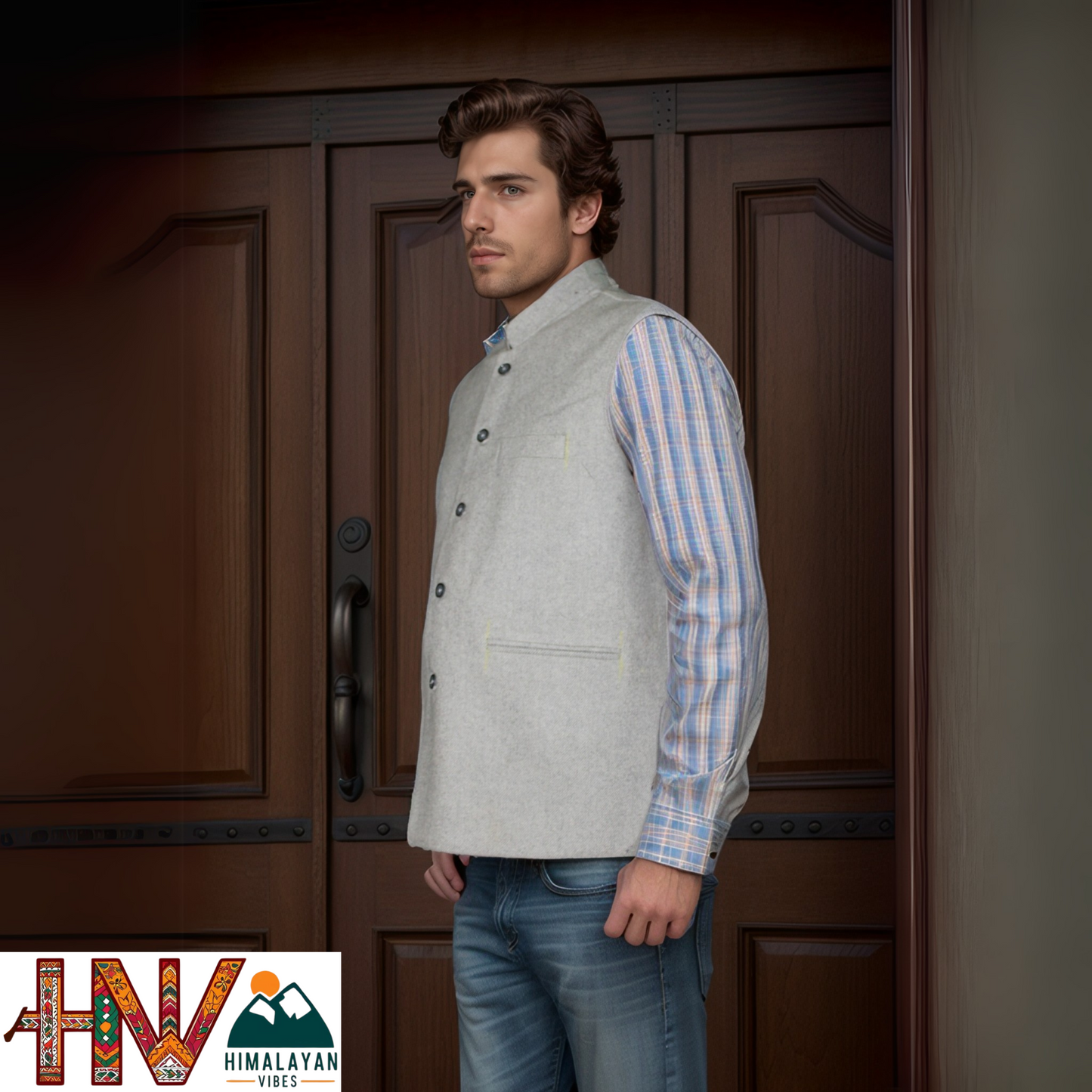 Handcrafted Grey Woolen Jacket for Men | Traditional Himachali Craft | Stylish Winter & Formal Wear