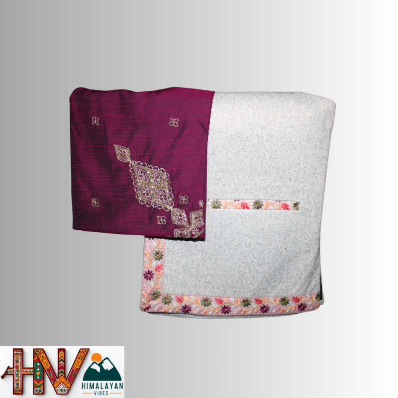 White Sadri & Wine Embroidered Dhatu Combo