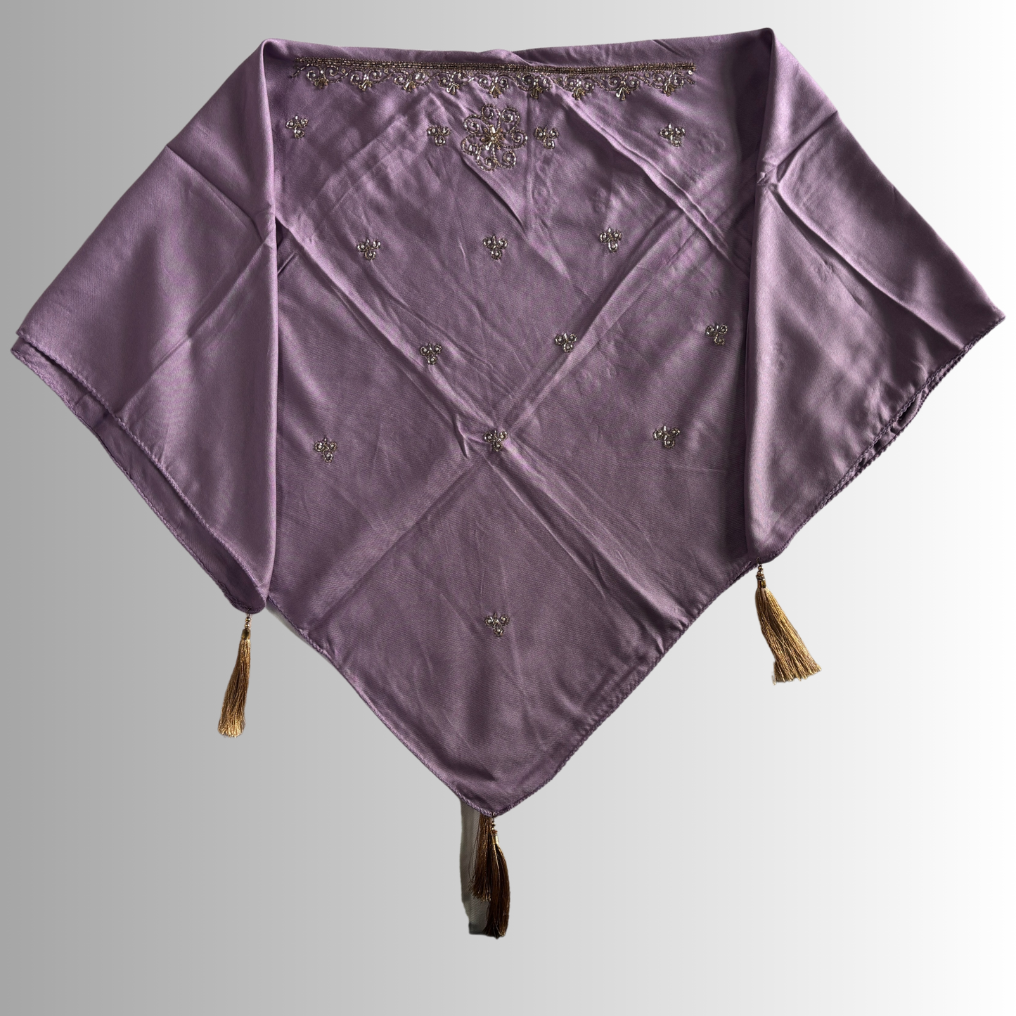 Handcrafted Himachali Dusty Lavender Dhatu with Golden Embroidery – A Unique Embroidered Head Scarf