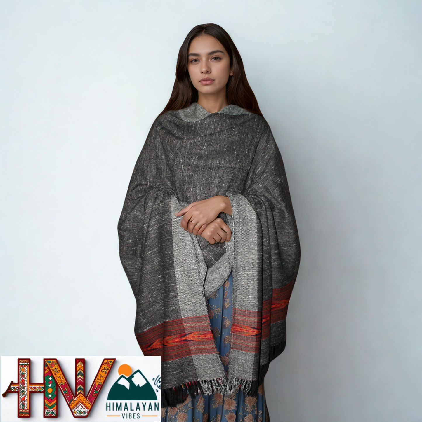 Handwoven Pure Wool Kullu Shawl with Traditional Himalayan Craftsmanship