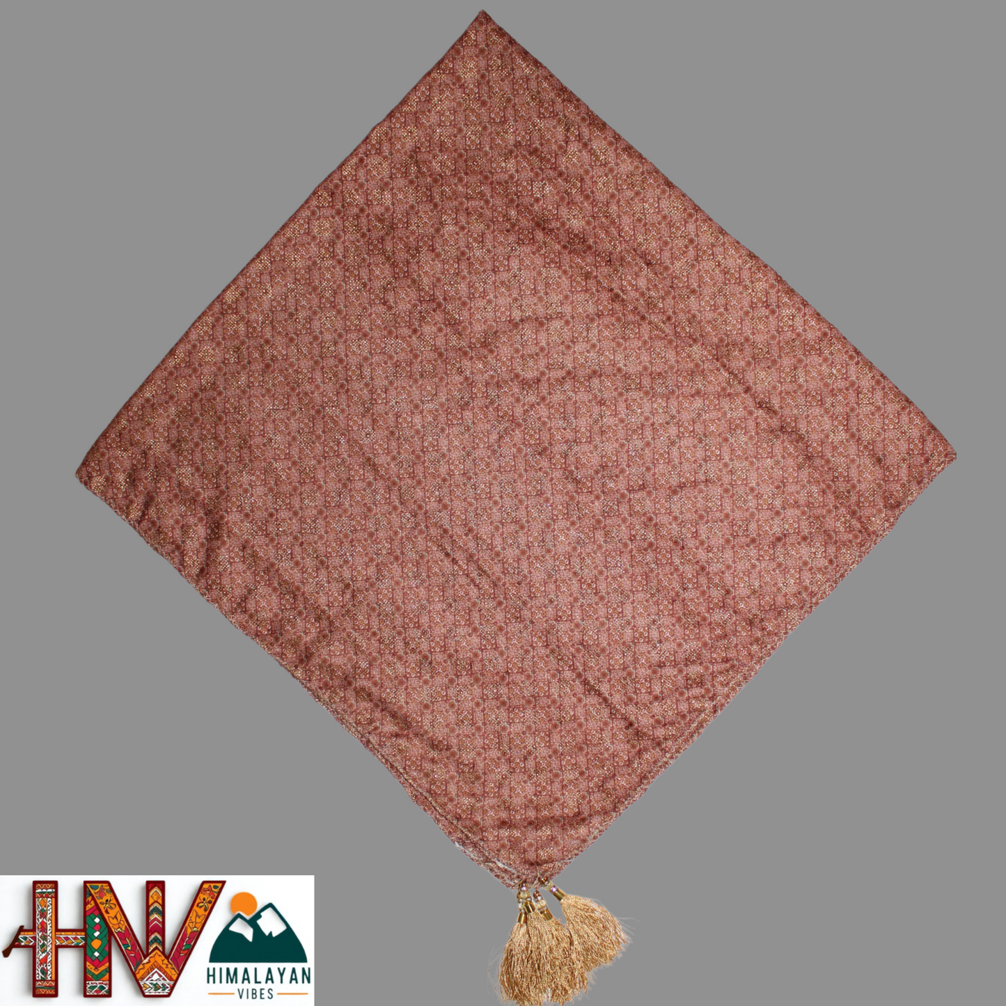 Alpine Brown Color Printed Gold Himachali Dhatu - Handcrafted Traditional Head Scarf from Himalayas