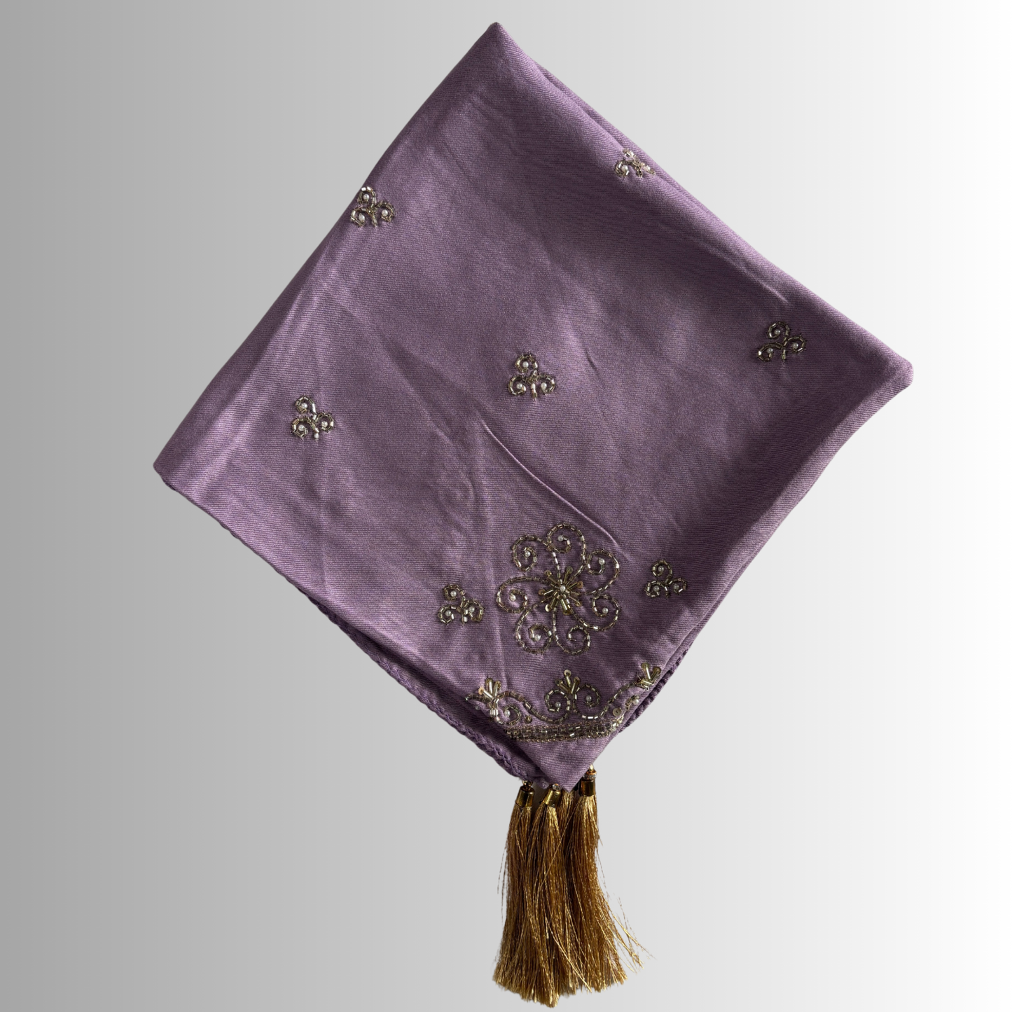 Handcrafted Himachali Dusty Lavender Dhatu with Golden Embroidery – A Unique Embroidered Head Scarf