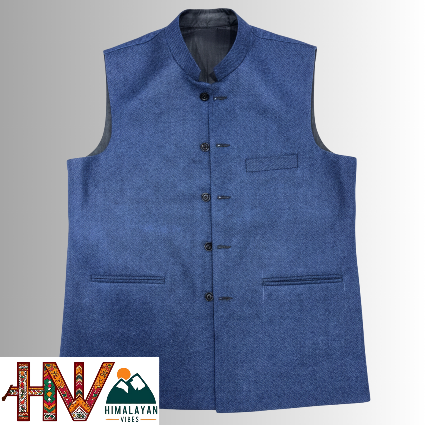 Handcrafted Blue Woolen Jacket for Men | Traditional Himachali Craft | Stylish Winter & Formal Wear