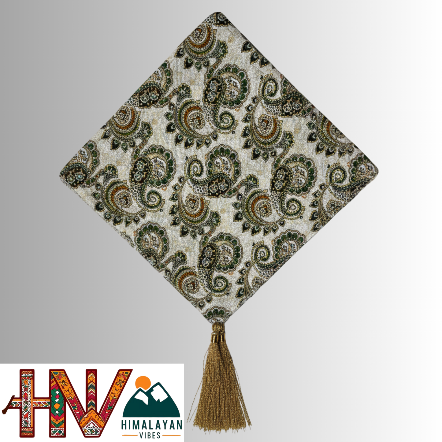 Himalayan Vibes Traditional Rayon Dhatu – Olive & Gold Paisley Printed Head Wrap