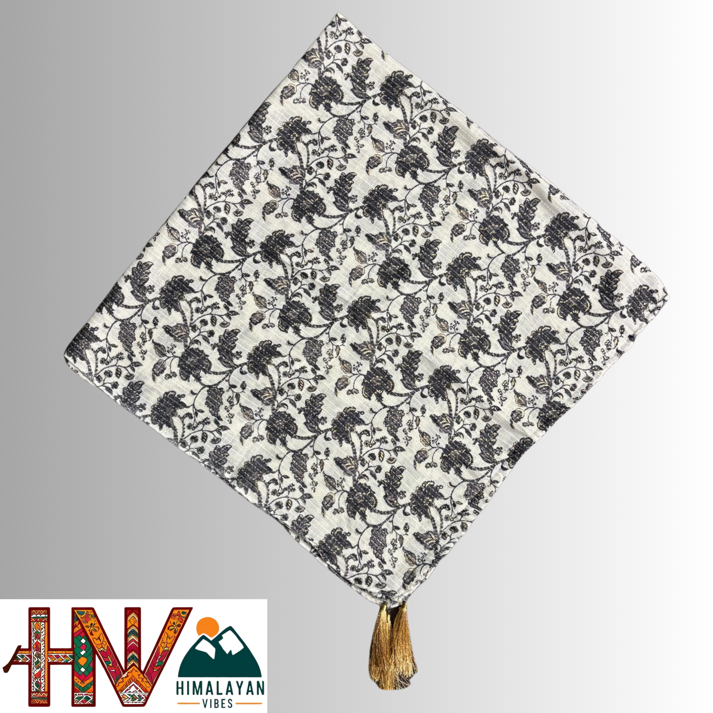 Himalayan Vibes white Color Himachali Dhatu with Floral Print - Handcrafted Traditional Head Scarf from Himalayas