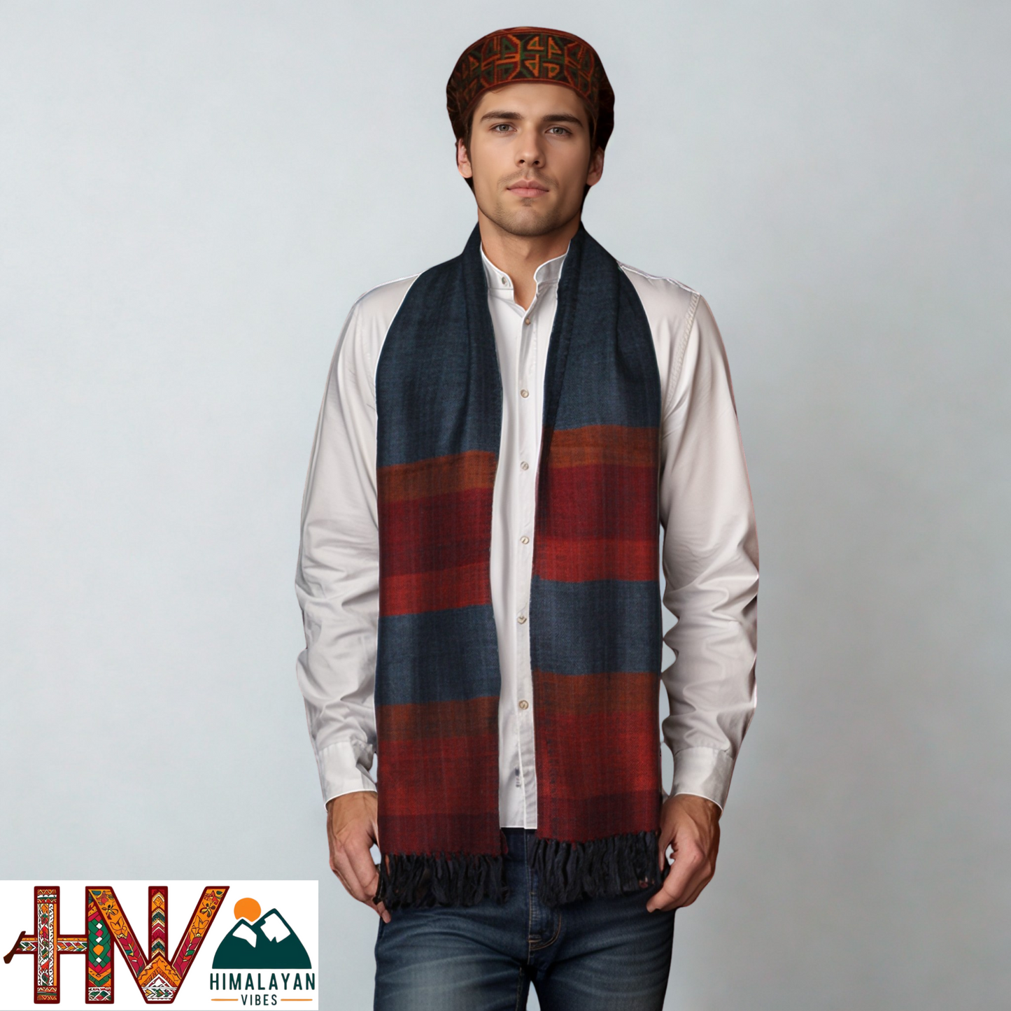 Traditional Kullu Handwoven Red & Blue Muffler – Soft, Durable & Warm Wool Scarf