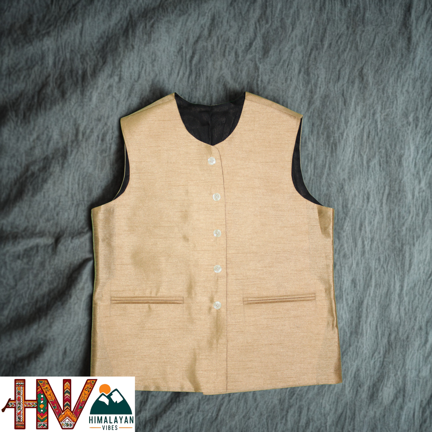 Handcrafted Golden Sadri for Women - Premium Raw Silk, U-Neck Design, Slim Fit Ethnic Wear