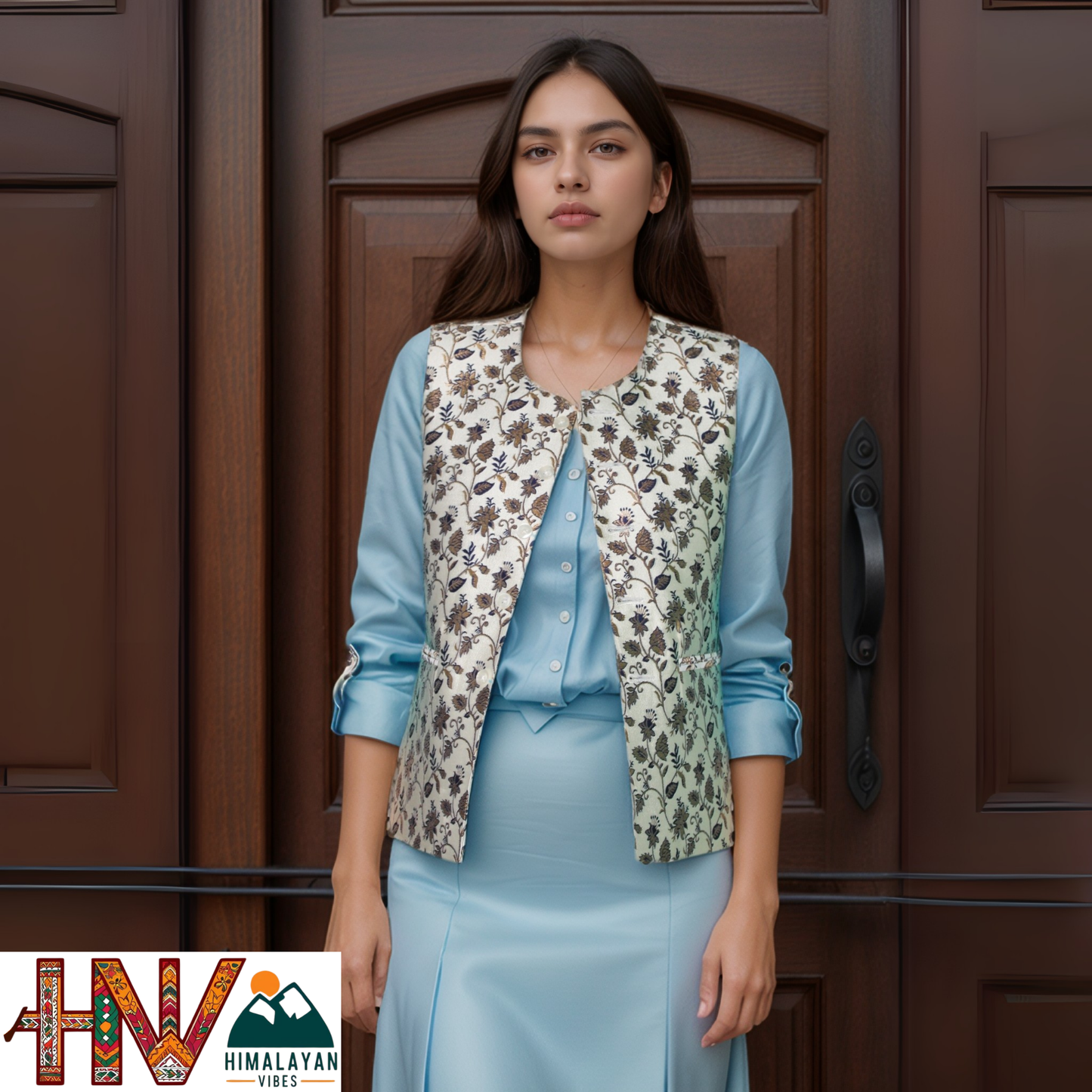 Blue pattern printed Sadri & Indigo Dhatu Combo