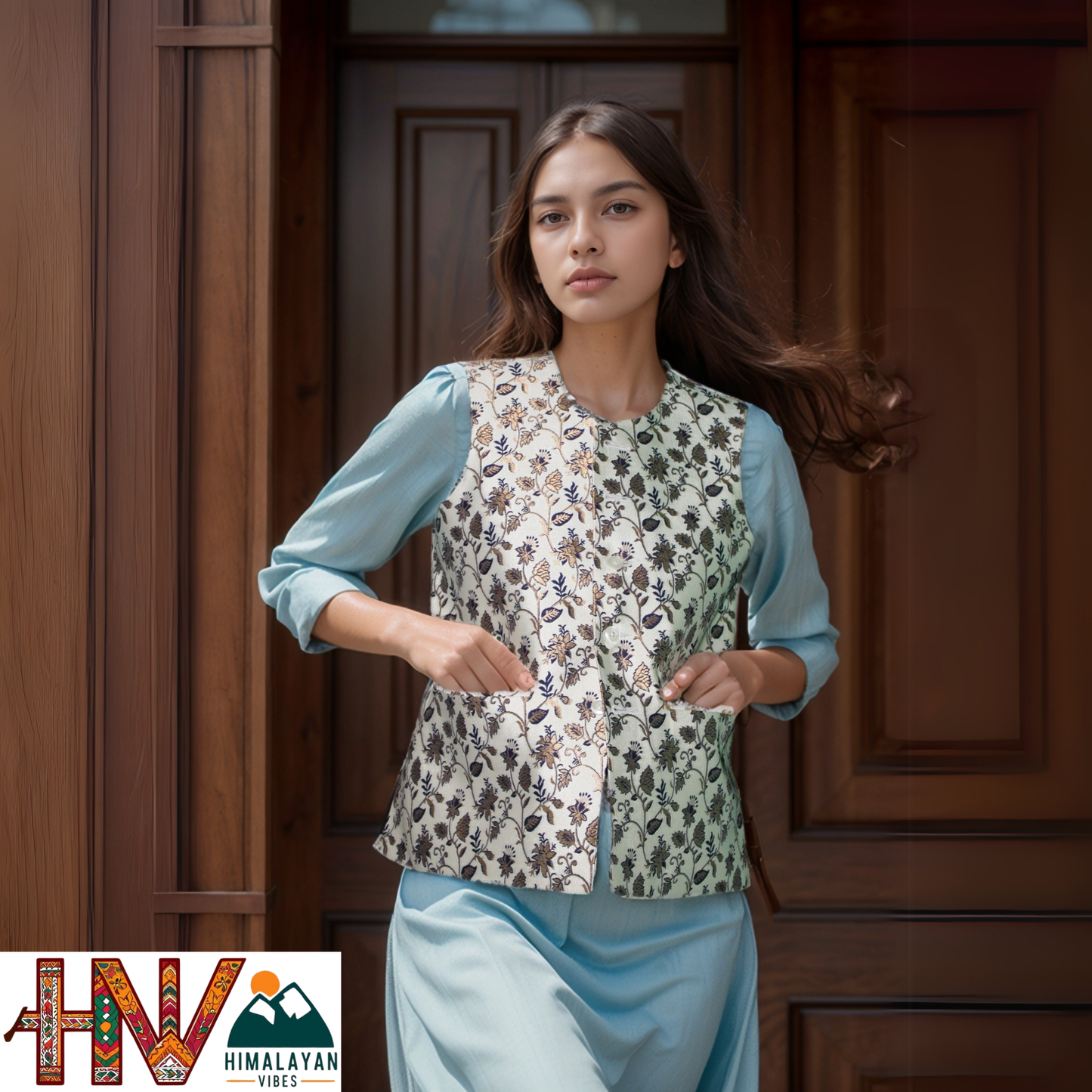 Blue pattern printed Sadri & Indigo Dhatu Combo