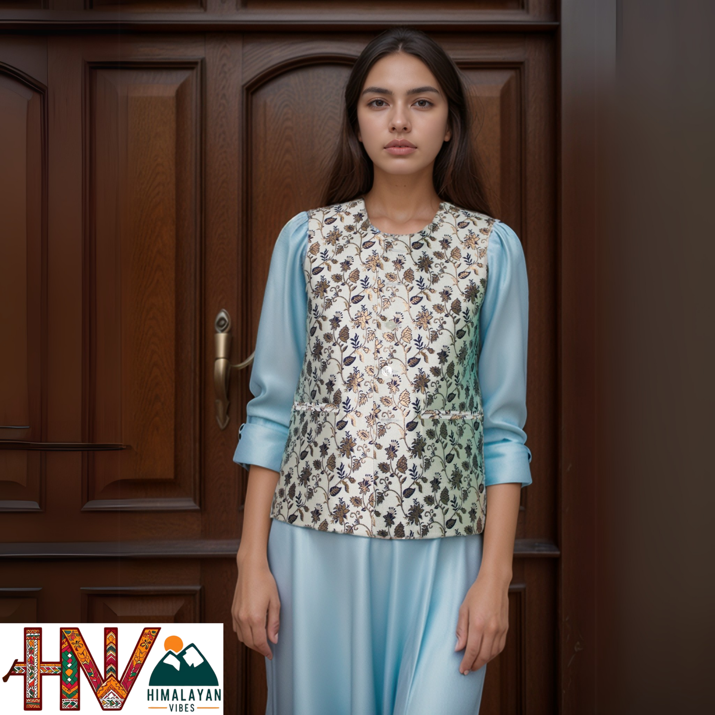 Floral Brocade Sadri for Women - Handmade Slim Fit Sleeveless Ethnic Jacket with Pockets