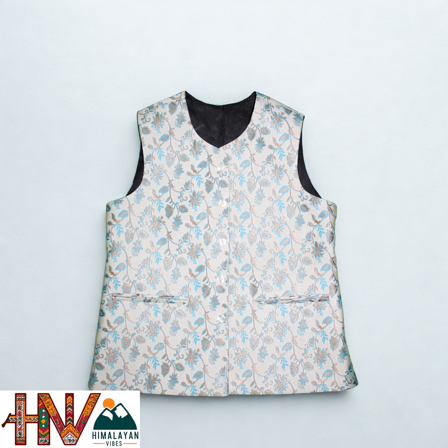 Women's Printed Sadri with Blue pattern - Elegant Brocade Festive Wear with Inner Pockets