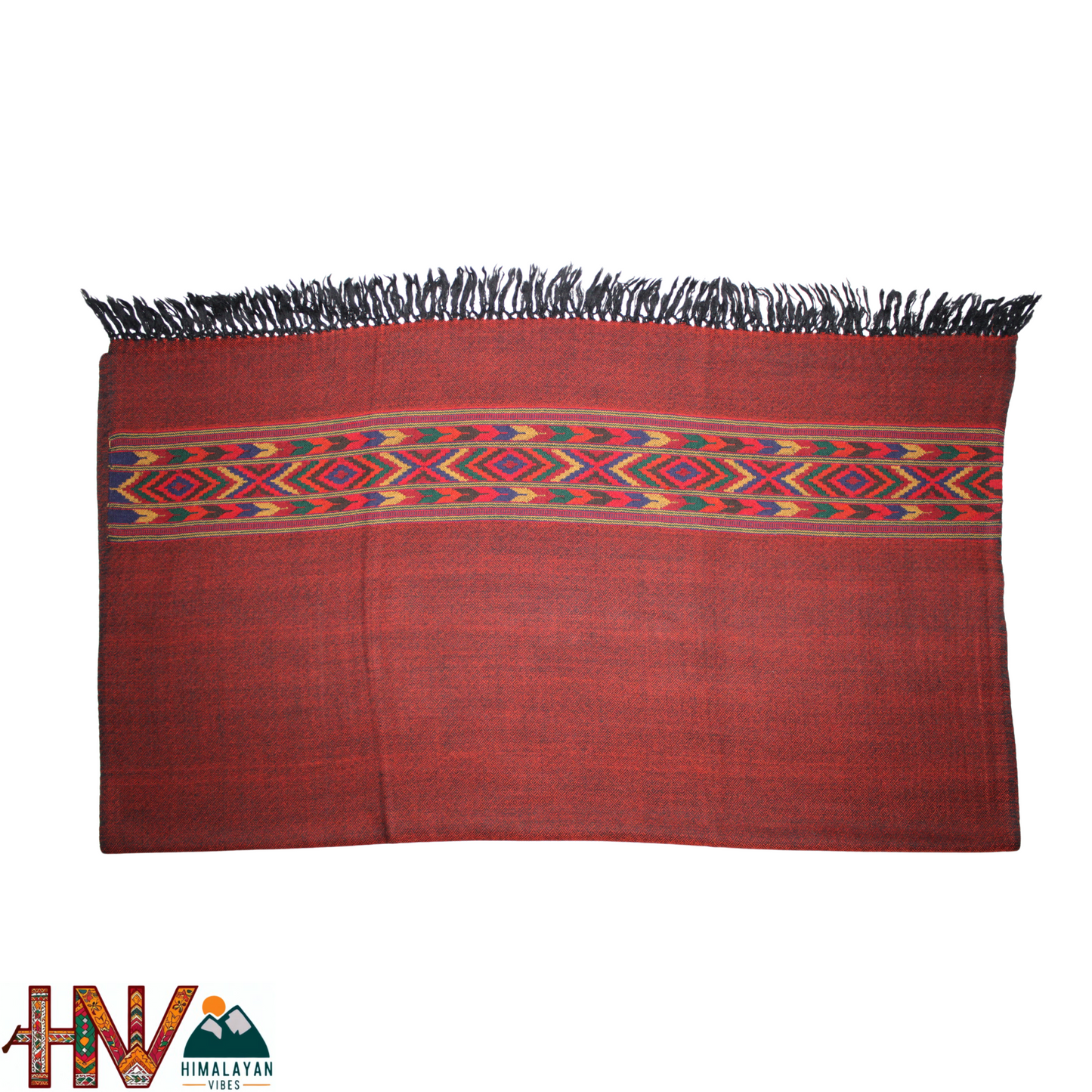 Handwoven Red Kullu Shawl – With Intricate Design Patti & Traditional Himalayan Craftsmanship