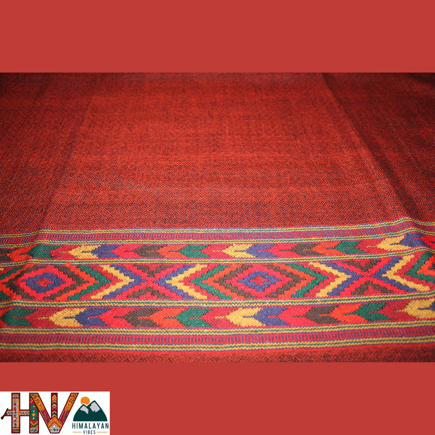 Handwoven Red Kullu Shawl – With Intricate Design Patti & Traditional Himalayan Craftsmanship