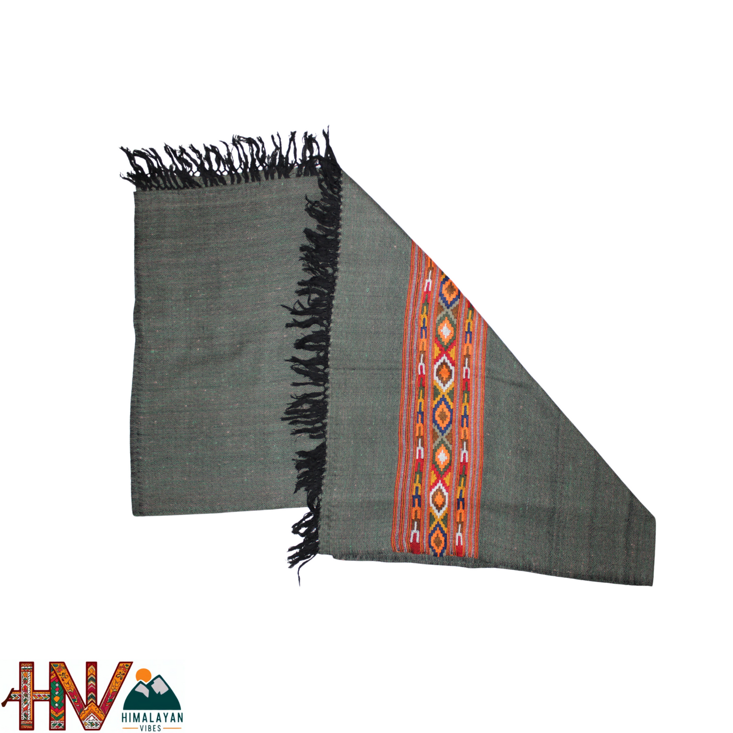 Handwoven Dark Grey Kullu Shawl – With Intricate Design Patti & Traditional Himalayan Craftsmanship