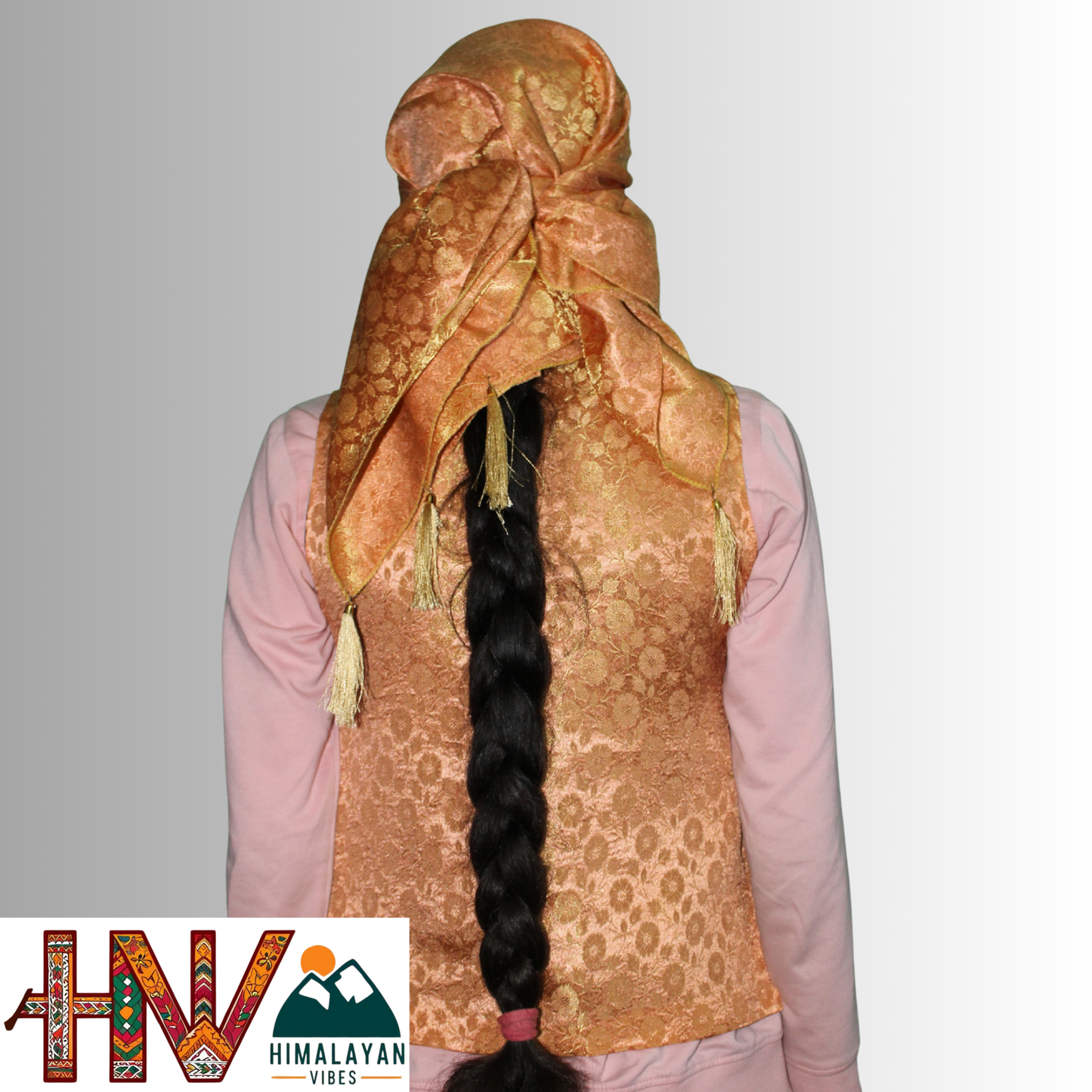 Himalayan Vibes Peach Brocade Sadri and Dhatu Combo