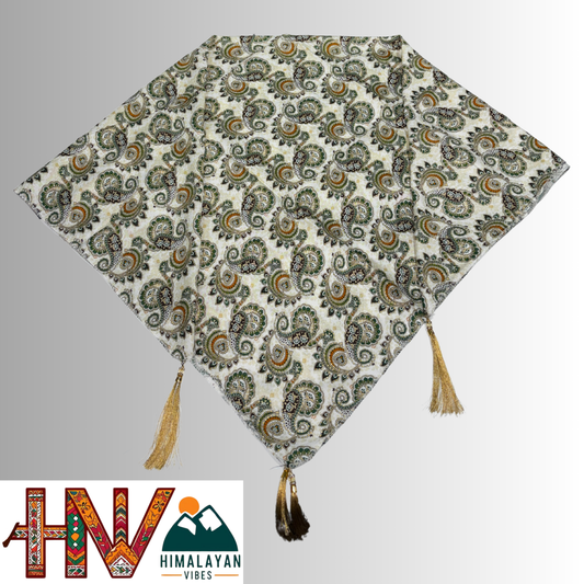 Himalayan Vibes Traditional Rayon Dhatu – Olive & Gold Paisley Printed Head Wrap