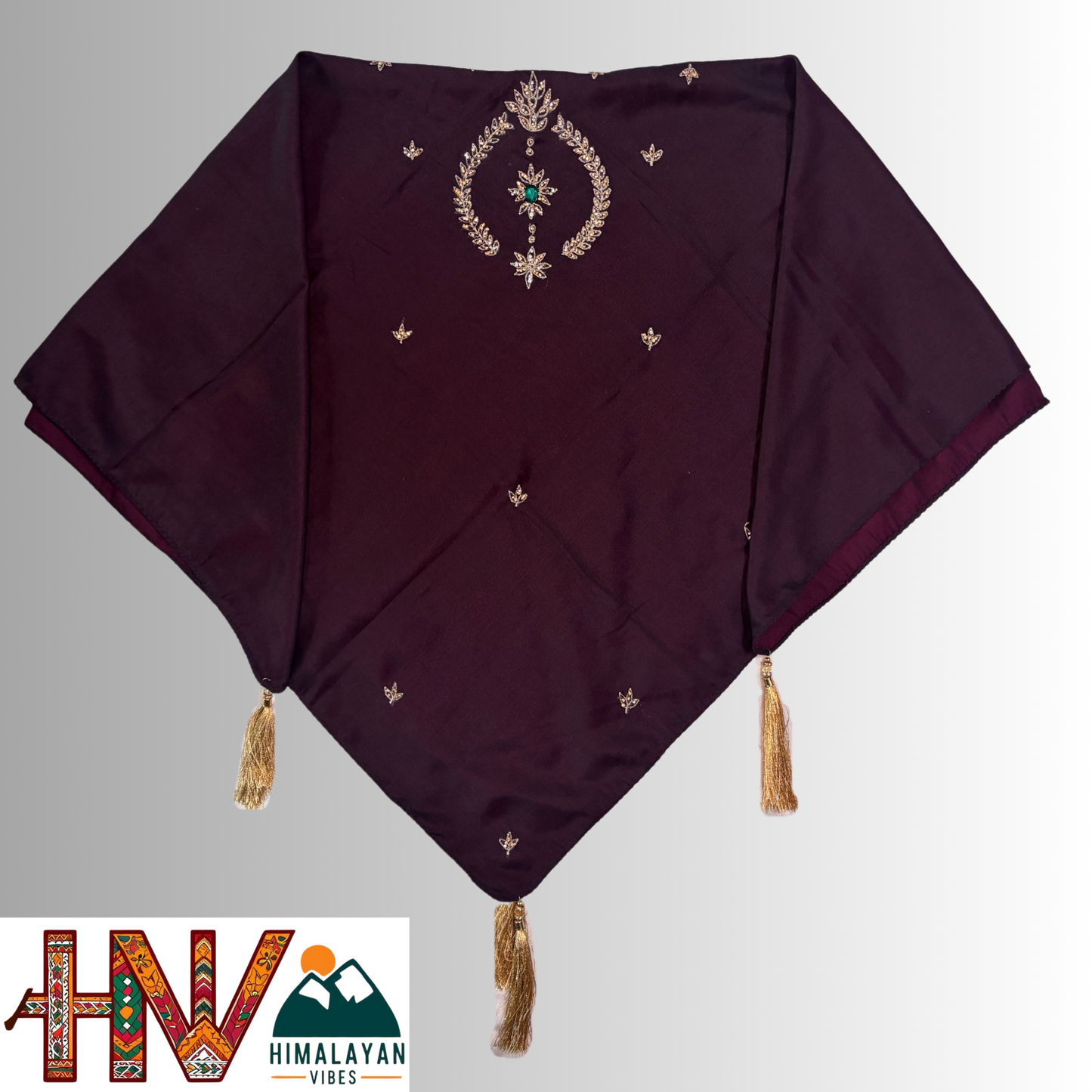 Handcrafted Himachali Dark Purple Dhatu with Golden Embroidery – A Unique Embroidered Head Scarf
