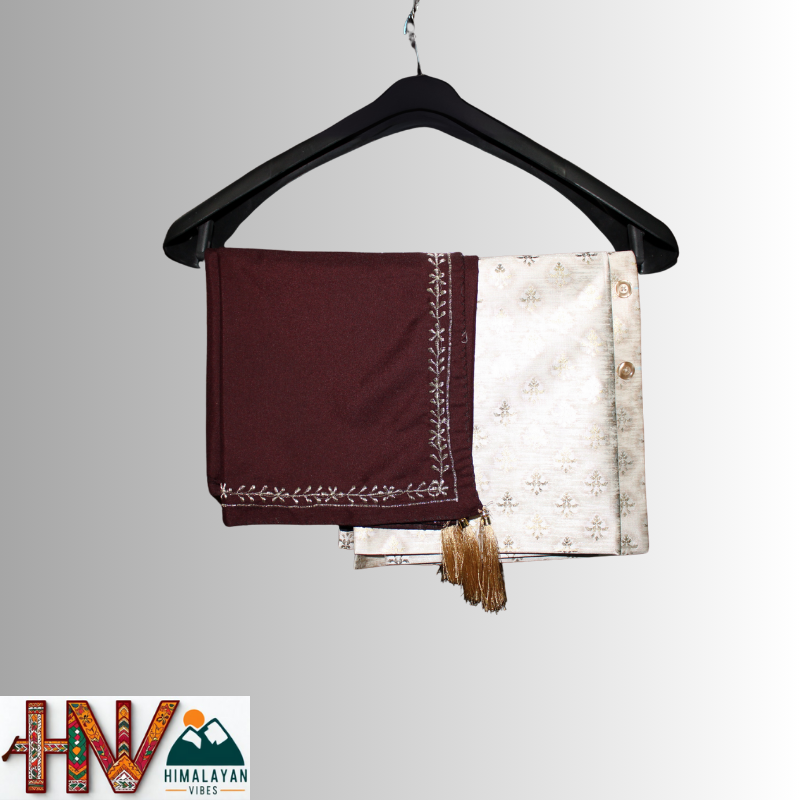 Brocade Silk Sadri & Coffee Color Embroidered Dhatu Combo