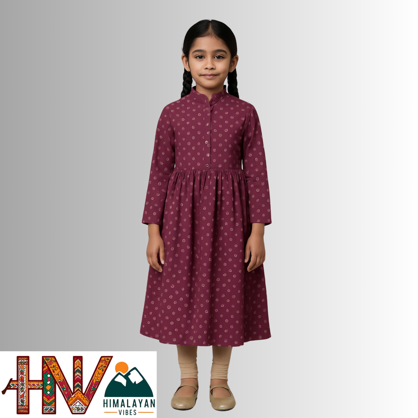 Himalayan Vibes Wine Color Rejta For Kids – Traditional Himachali Dress for Summer & Winter | Handcrafted Elegance