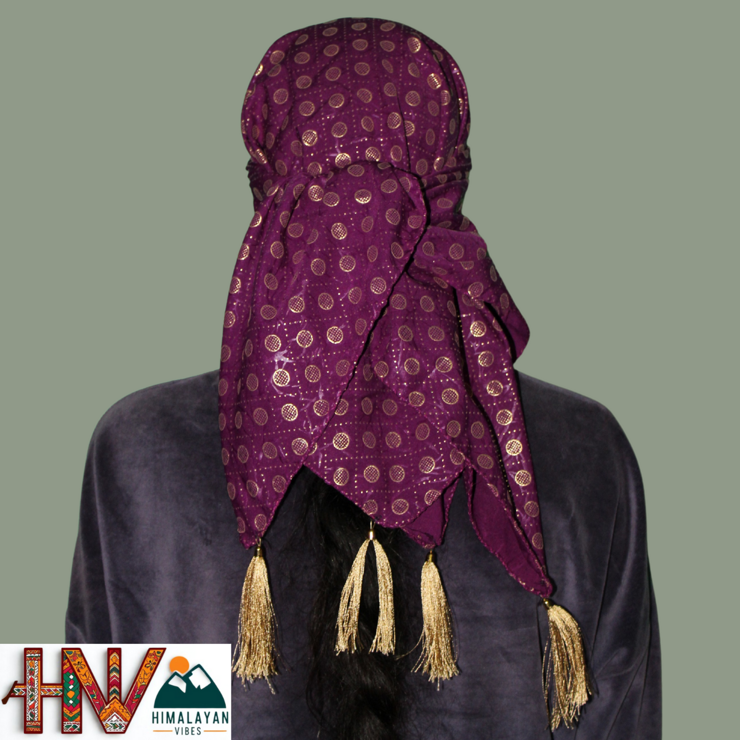 Rubber Print Purple Dhatu Scarf - Artisan-Made Himachal Pradesh Head Wrap