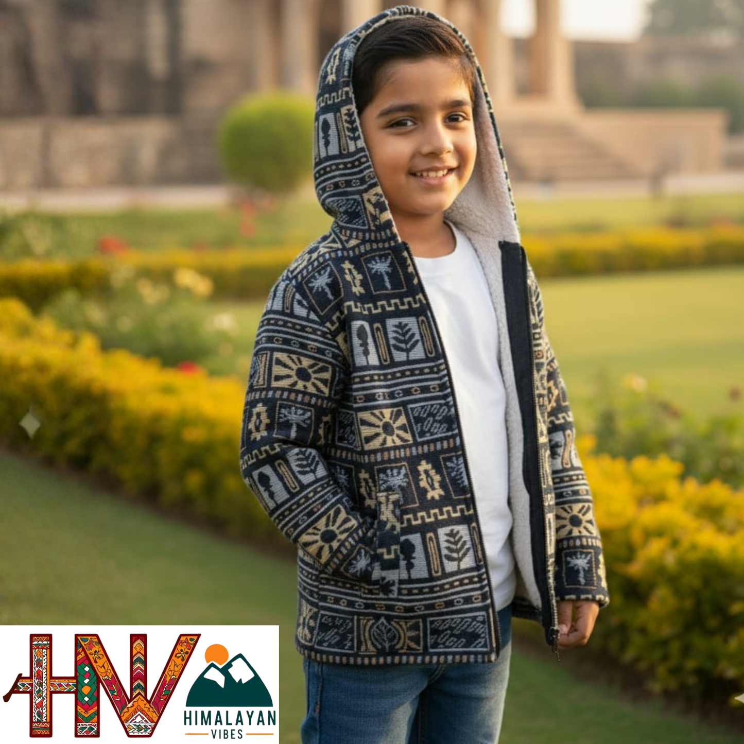 Kids Fur-Lined Blazer Jacket | Warm & Colorful Paisley Winter Coat | Handcrafted Himachali Wear By Himalayan Vibes