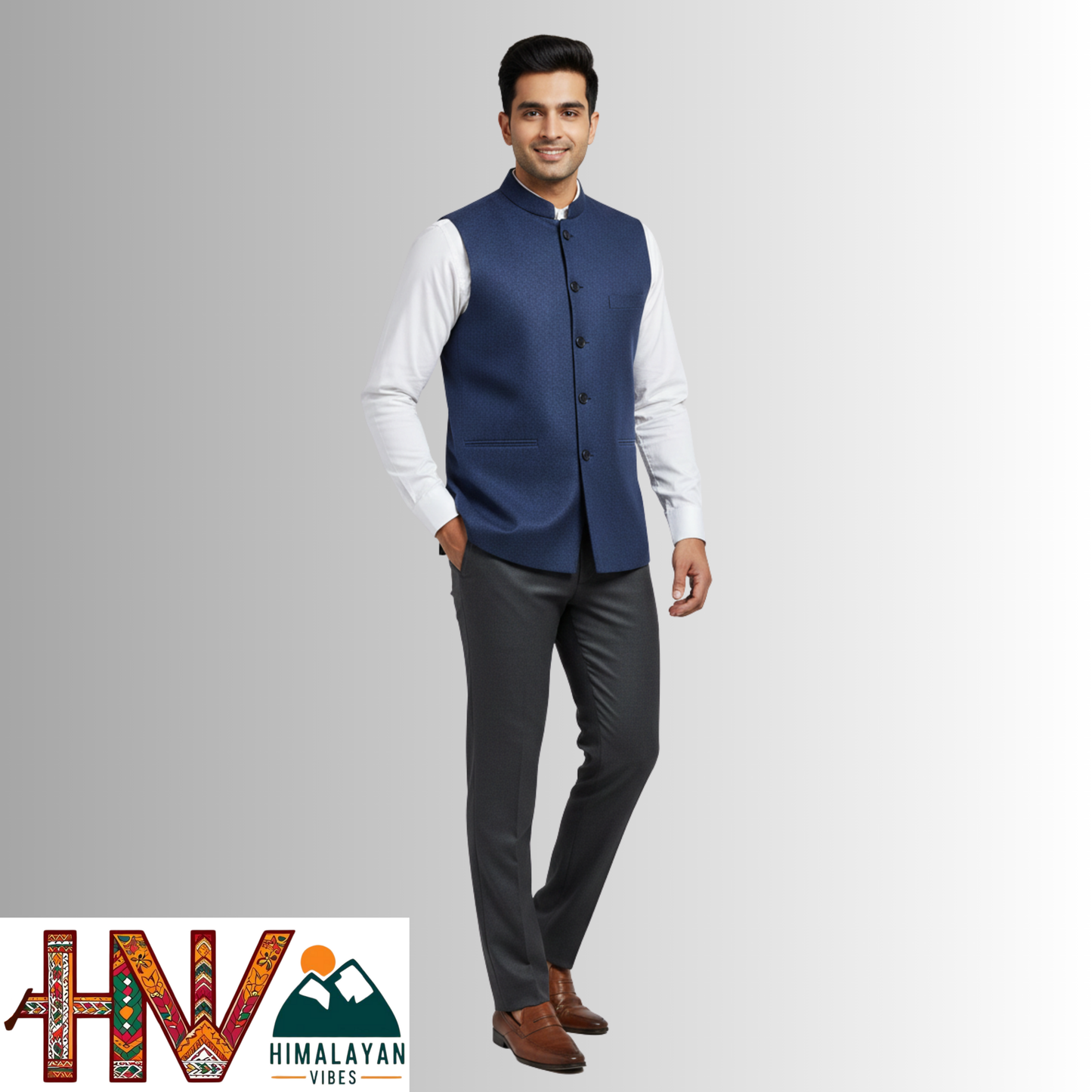 Handcrafted Blue Woolen Jacket for Men | Traditional Himachali Craft | Stylish Winter & Formal Wear