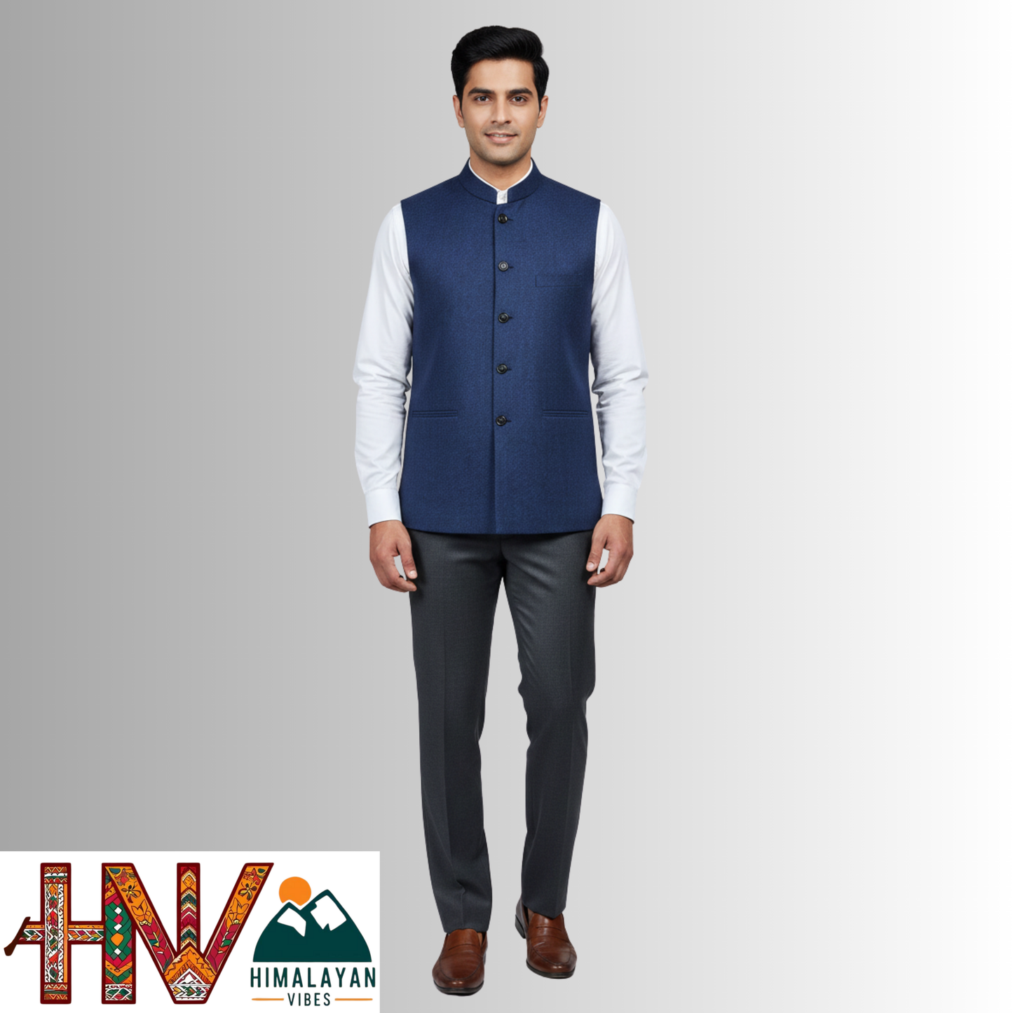 Handcrafted Blue Woolen Jacket for Men | Traditional Himachali Craft | Stylish Winter & Formal Wear