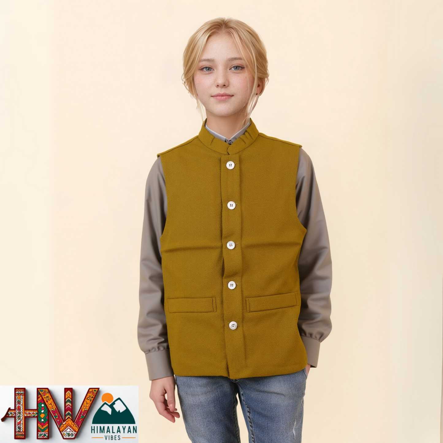 Handmade Dark Yellow Woolen Jacket for Kids| Traditional Himachali Craft | Stylish Winter & Casual Wear