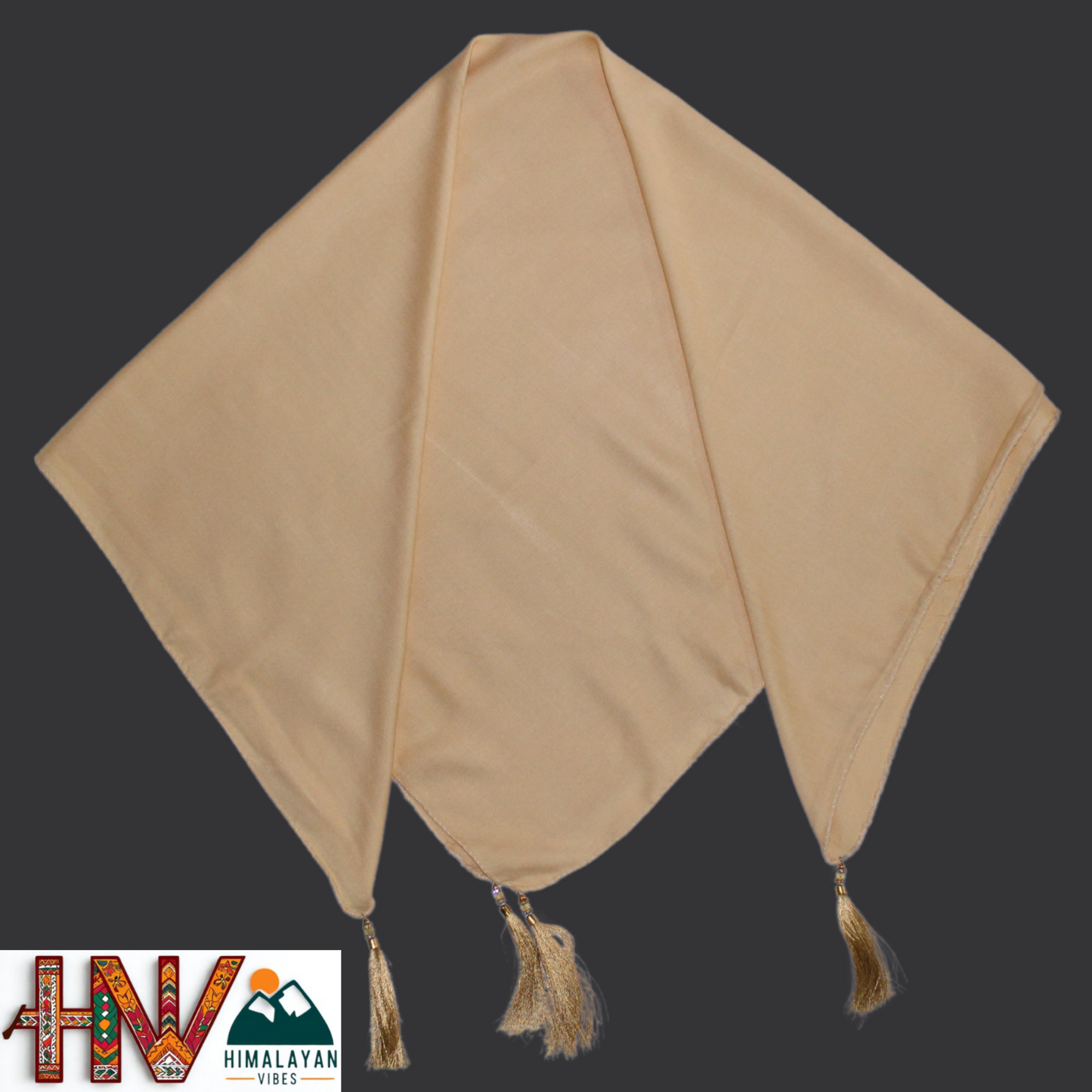 Rayon Plain Tan Color Himachali Dhatu - Handcrafted Traditional Head Scarf from Himalayas