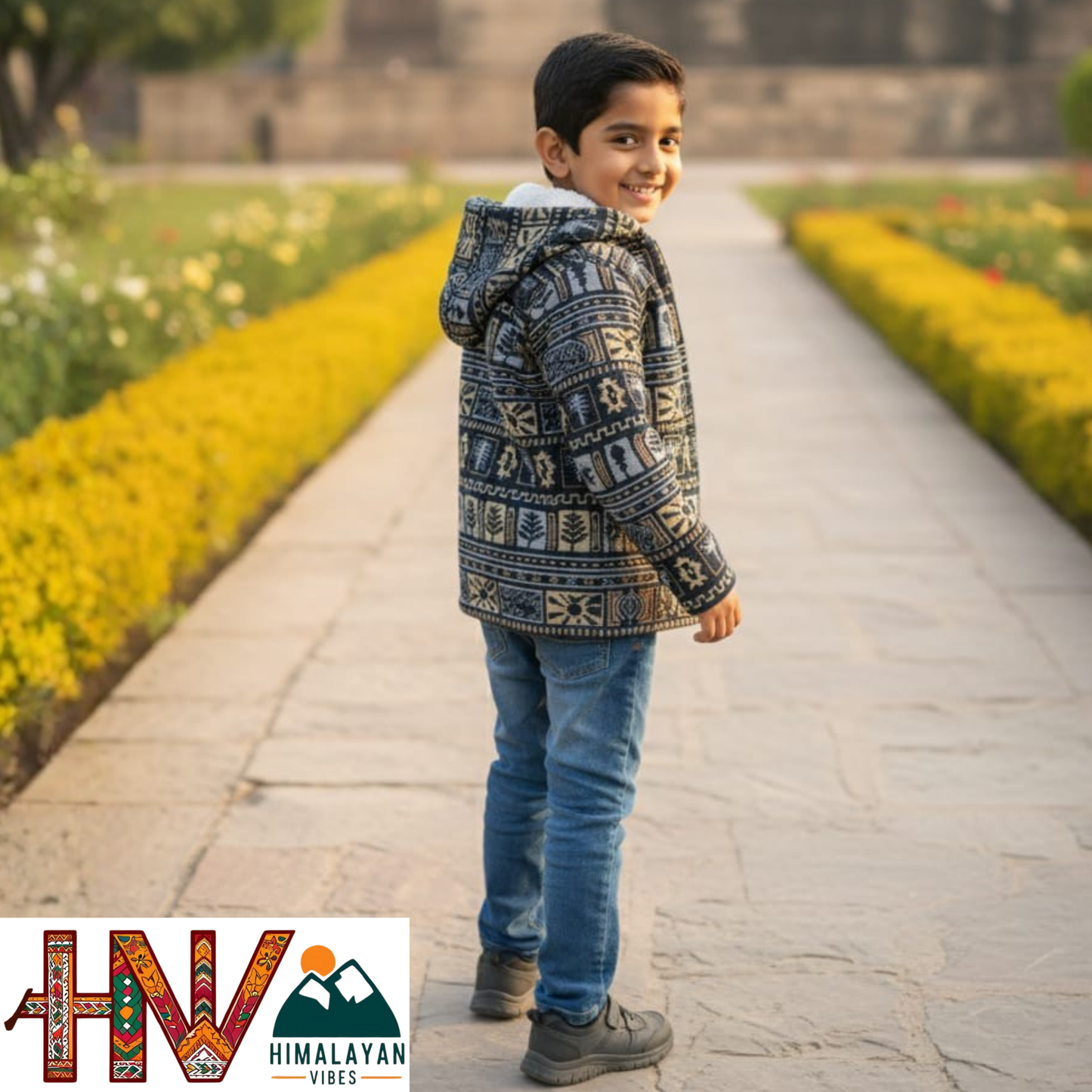 Kids Fur-Lined Blazer Jacket | Warm & Colorful Paisley Winter Coat | Handcrafted Himachali Wear By Himalayan Vibes