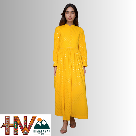 Himalayan Vibes Yellow Rejta – Traditional Himachali Dress for Summer & Winter | Handcrafted Elegance