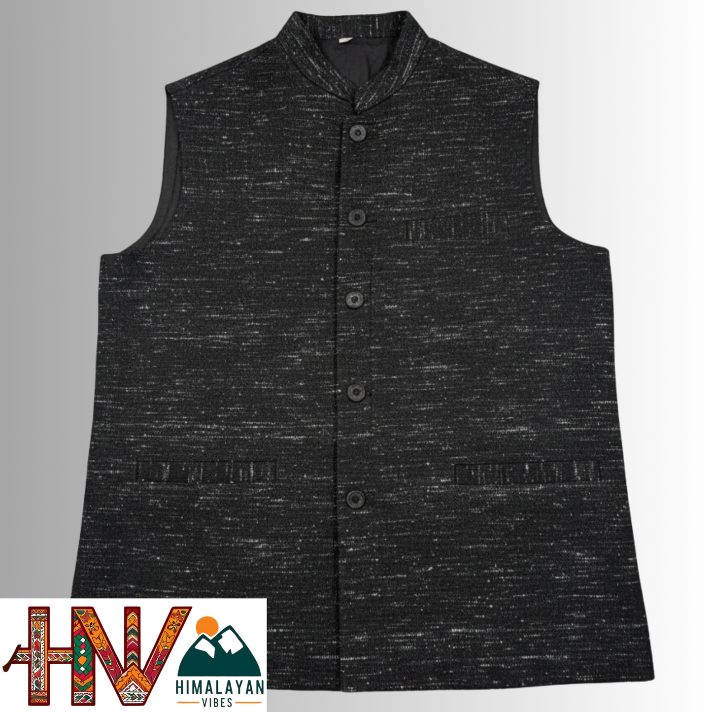 Handcrafted Himalayan Vibes Charcoal black Woolen Nehru Jacket for Men | Traditional Himachali Craft | Stylish Winter & Formal Wear