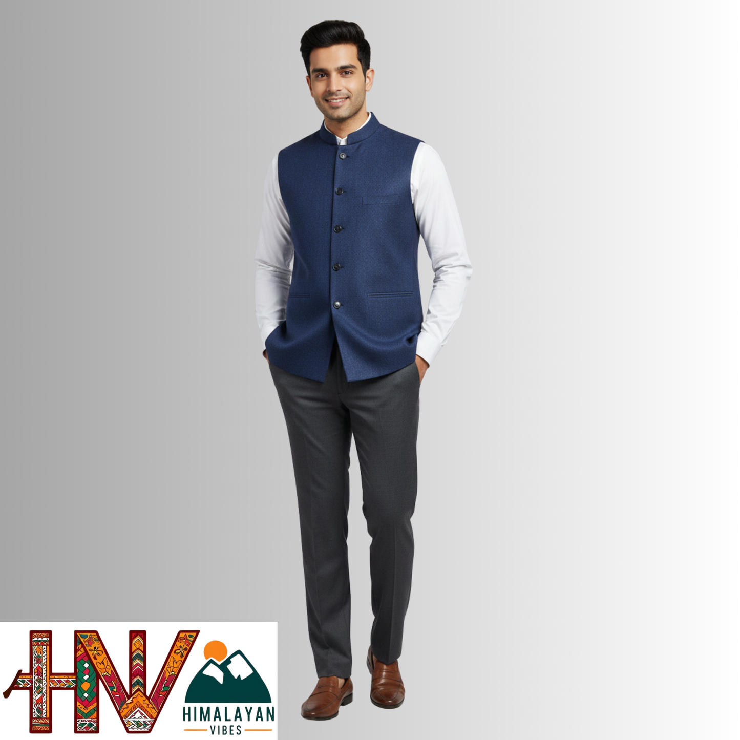 Handcrafted Blue Woolen Jacket for Men | Traditional Himachali Craft | Stylish Winter & Formal Wear