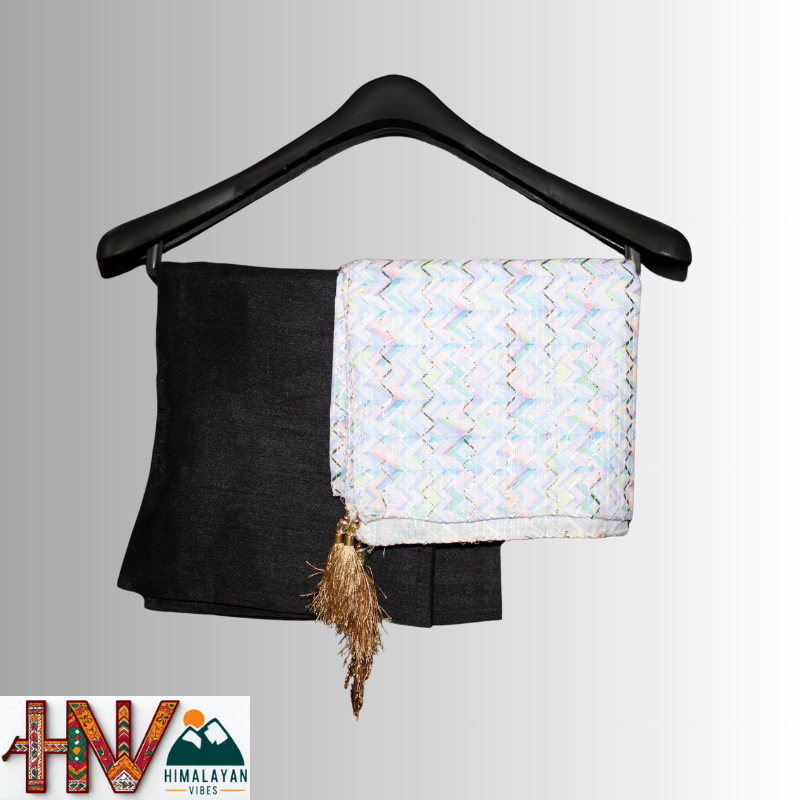 Black Sadri & off white Croatia Dhatu Combo